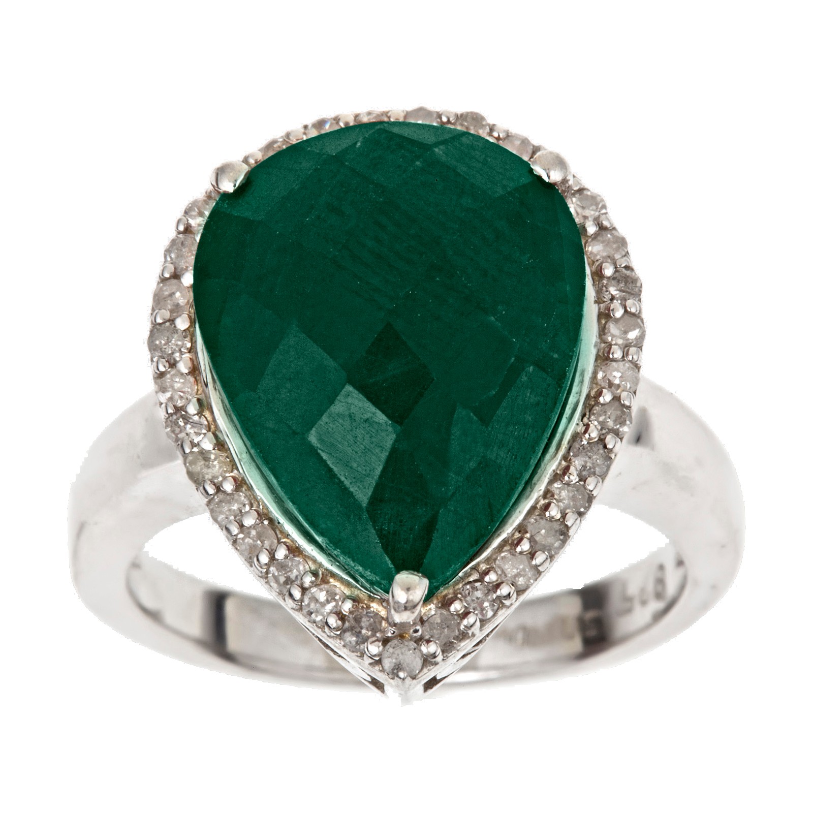 Ladies Sterling Silver opaque Emerald and .30cttw Diamond Ring
