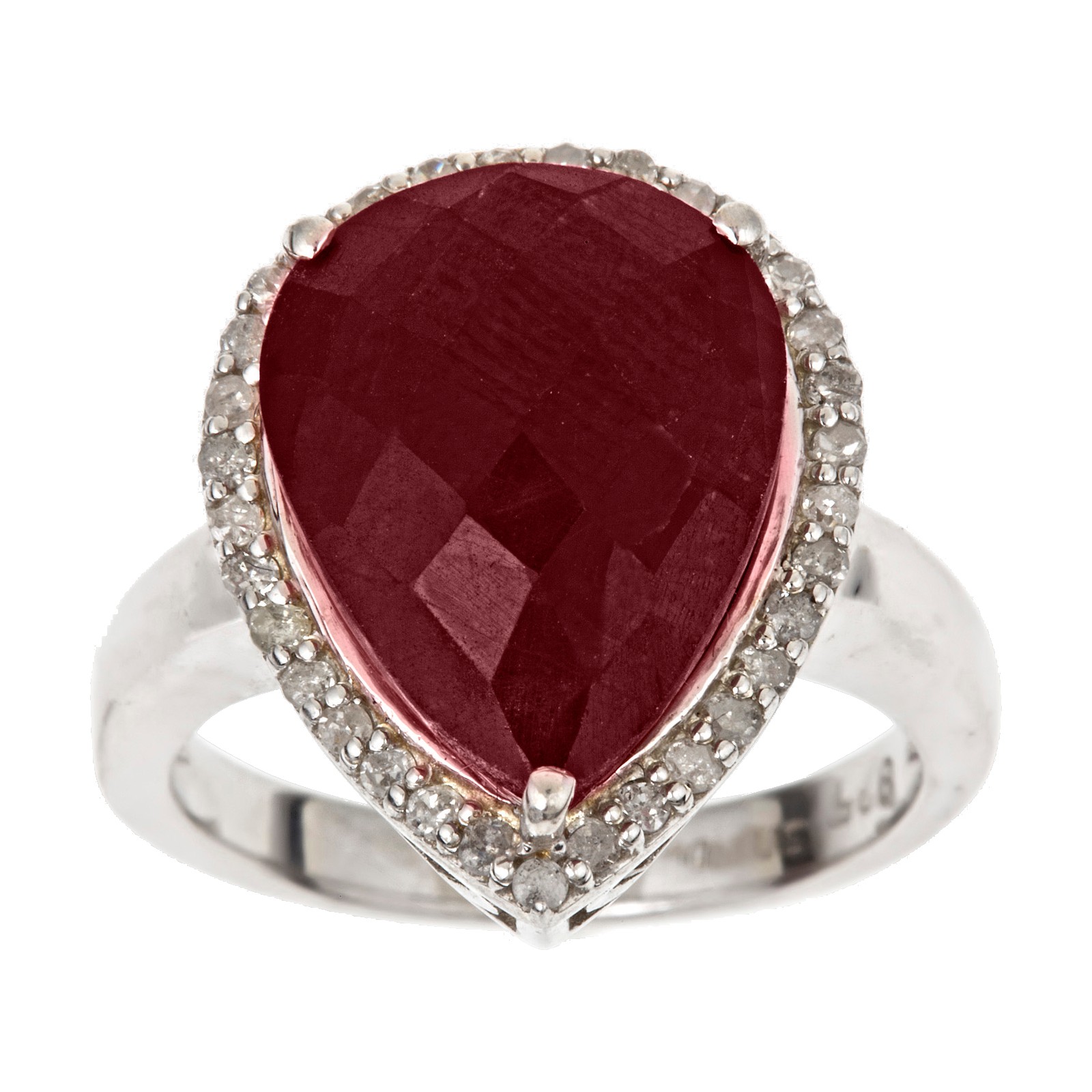 Ladies Sterling Silver Opaque Ruby and .30cttw Diamond Ring