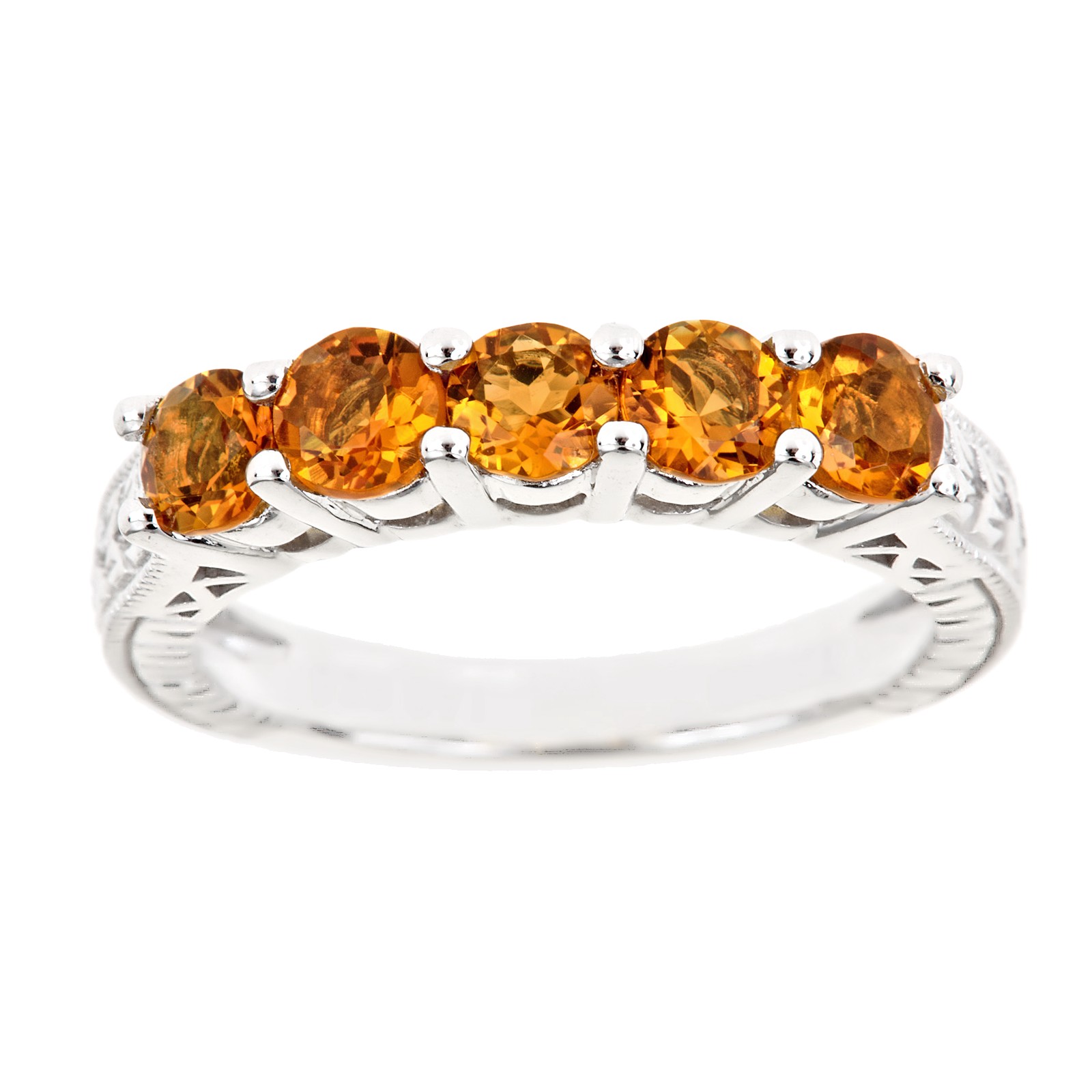 Ladies Sterling Silver 5 Stone Round Cut Citrine Ring