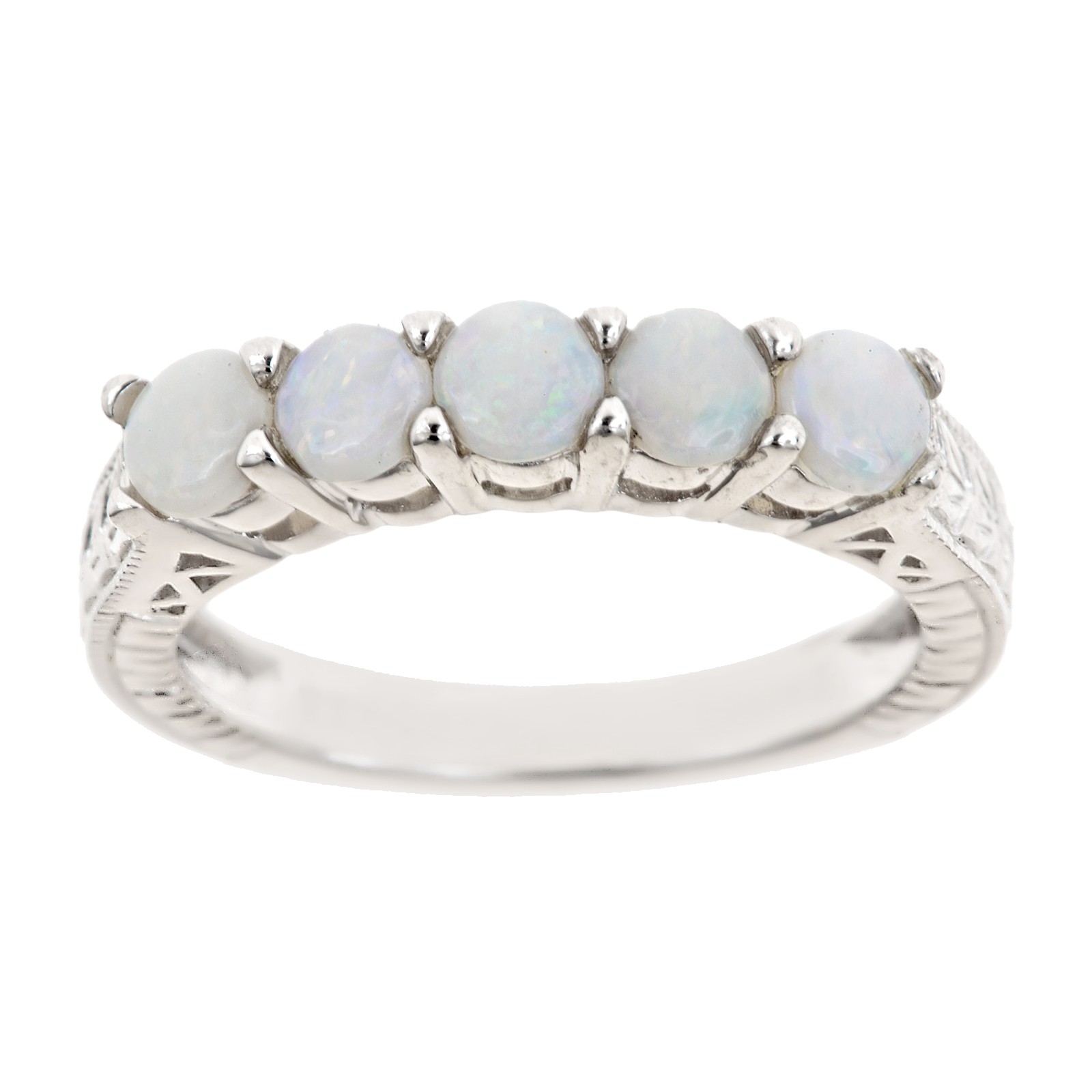 Ladies Sterling Silver 5 Stone Round Cut Opal Ring