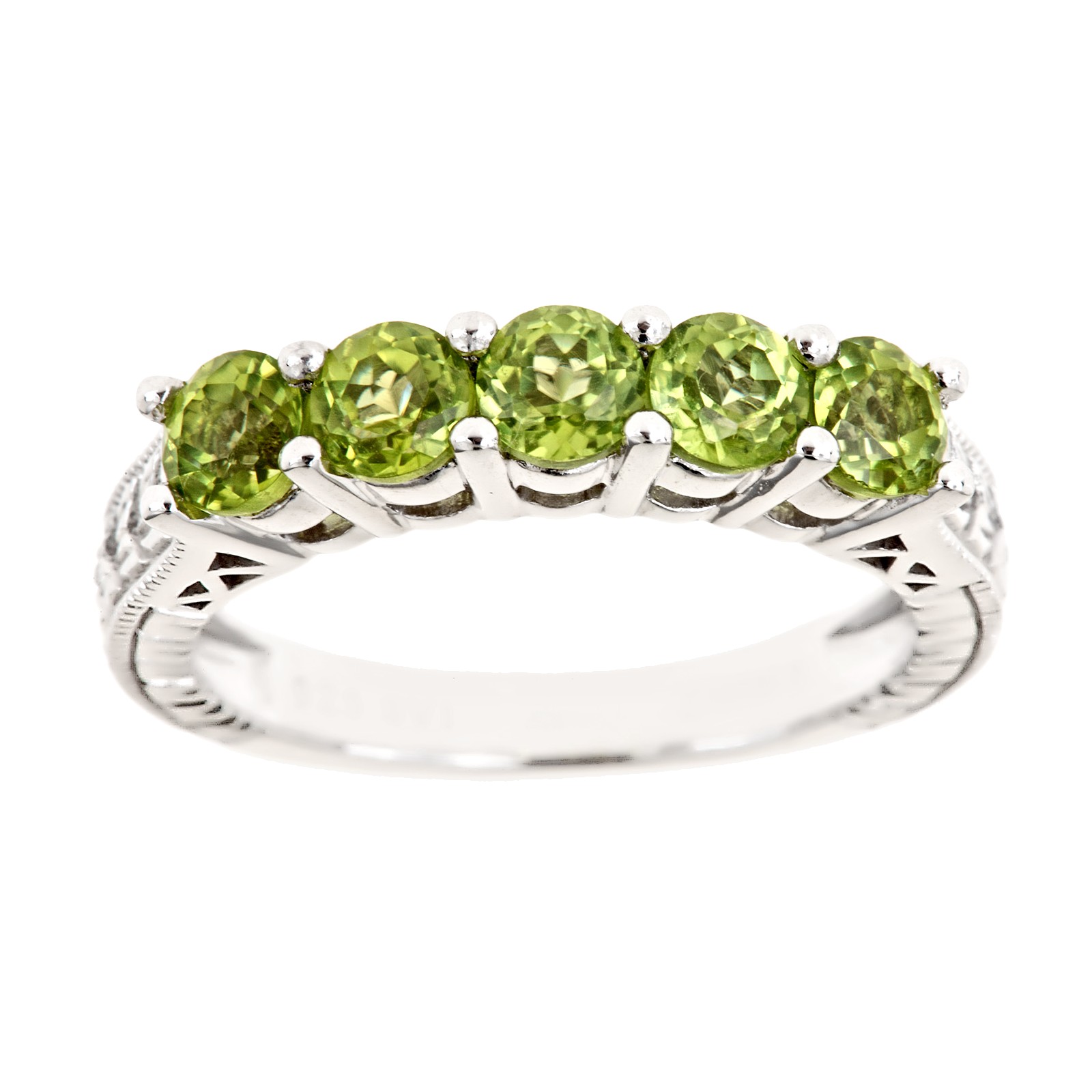 Ladies Sterling Silver 5 Stone Round Cut Peridot Ring