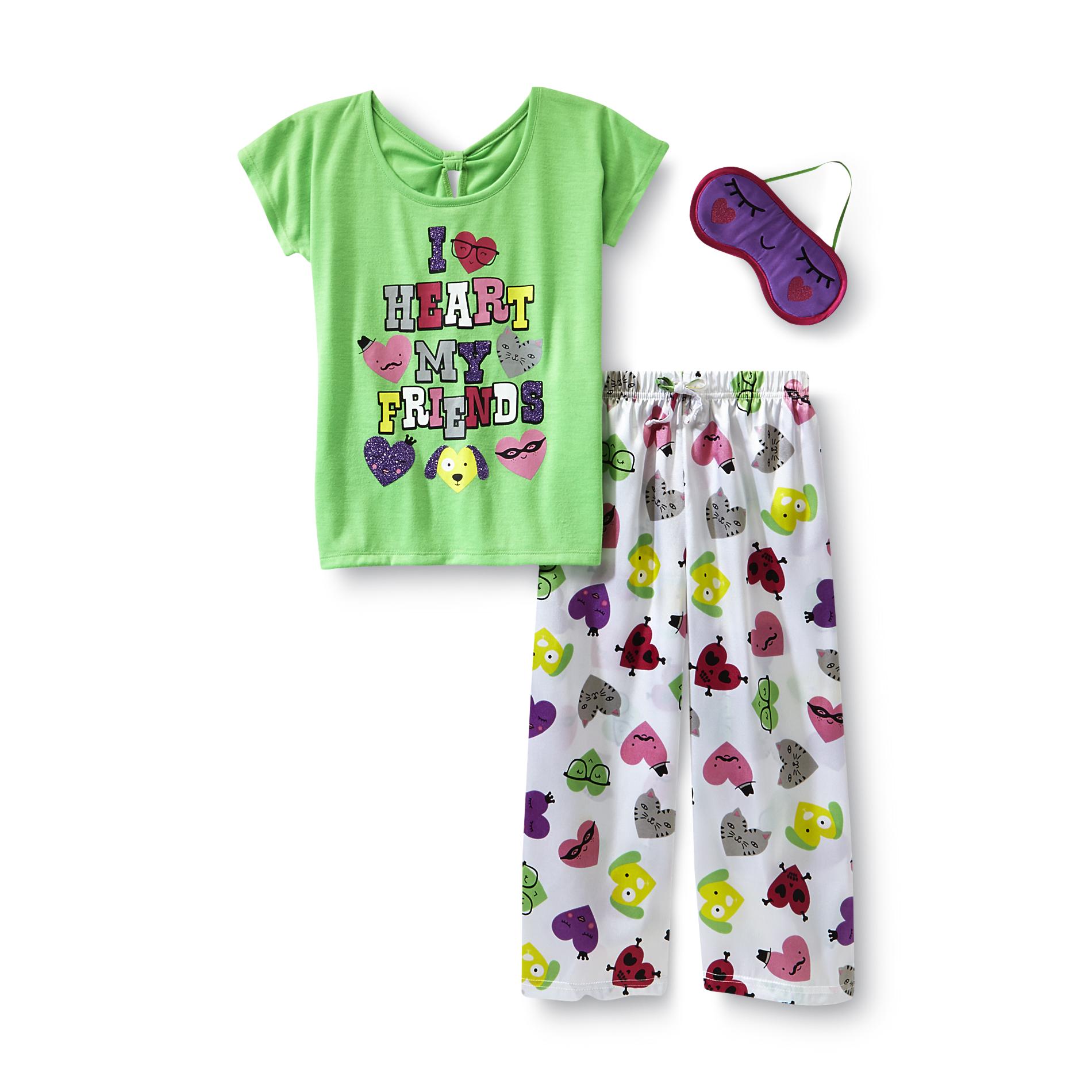 Joe Boxer Girl's Graphic Pajama Top  Bottoms & Sleep Mask - Friends