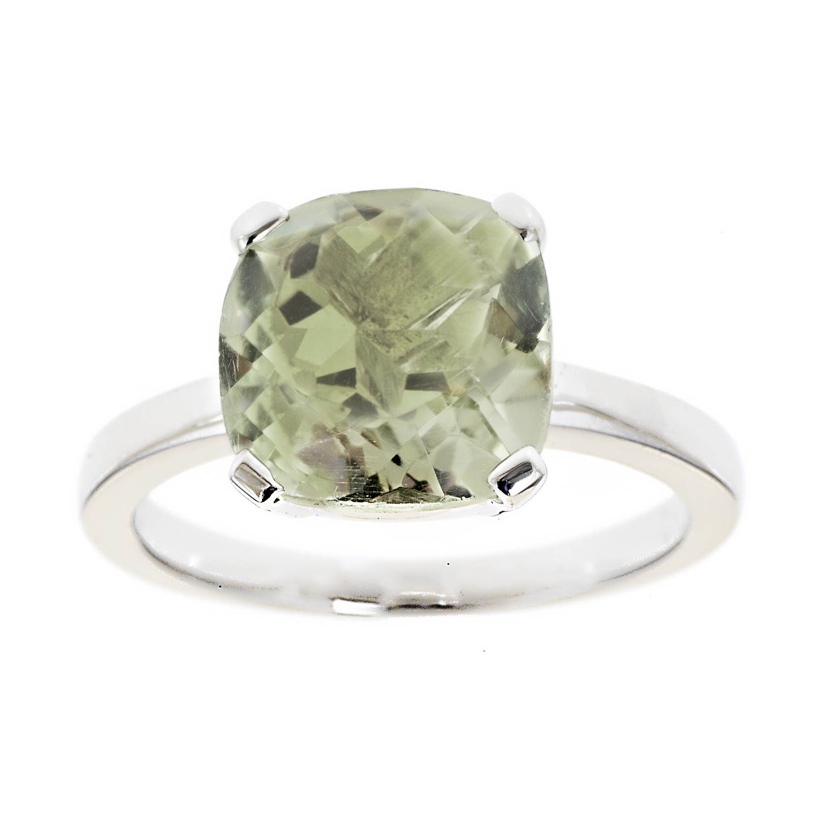 Ladies Sterling Silver Green Amethyst Solitaire Ring