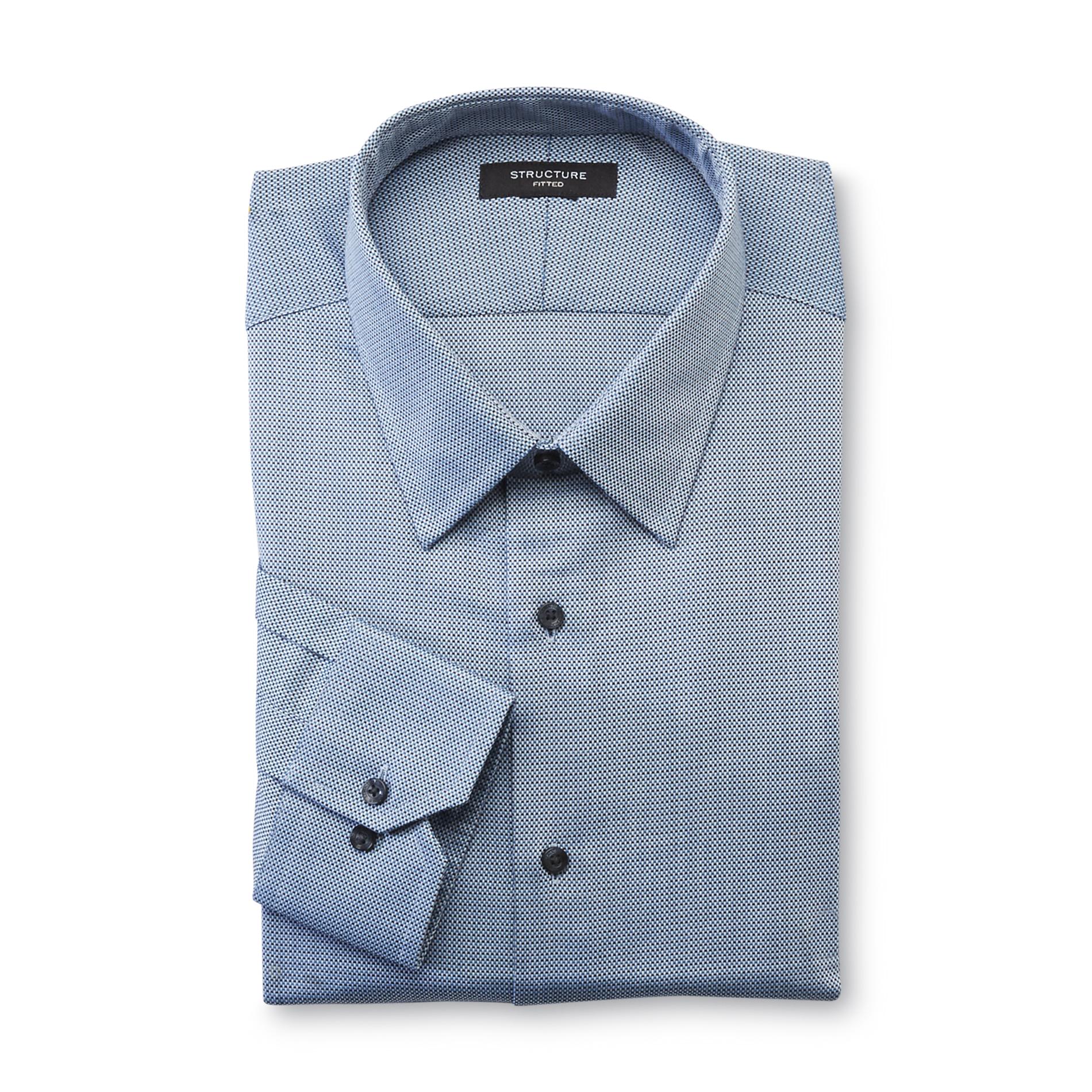 Structure Men's Fitted Wrinkle Free Dress Shirt - Textured Microcheck
