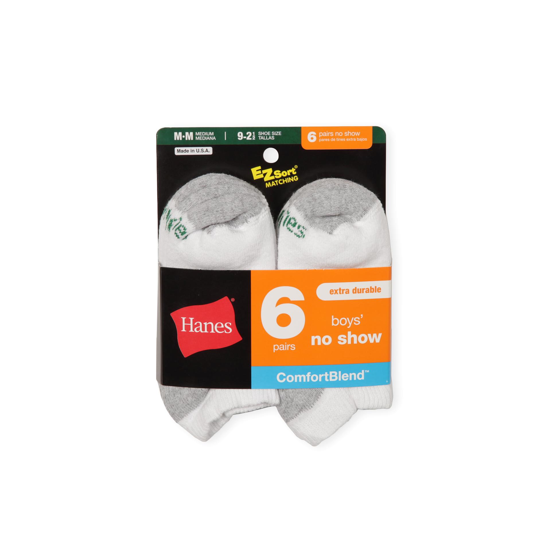 Hanes Boy's 6 Pairs ComfortBlend No Show Socks