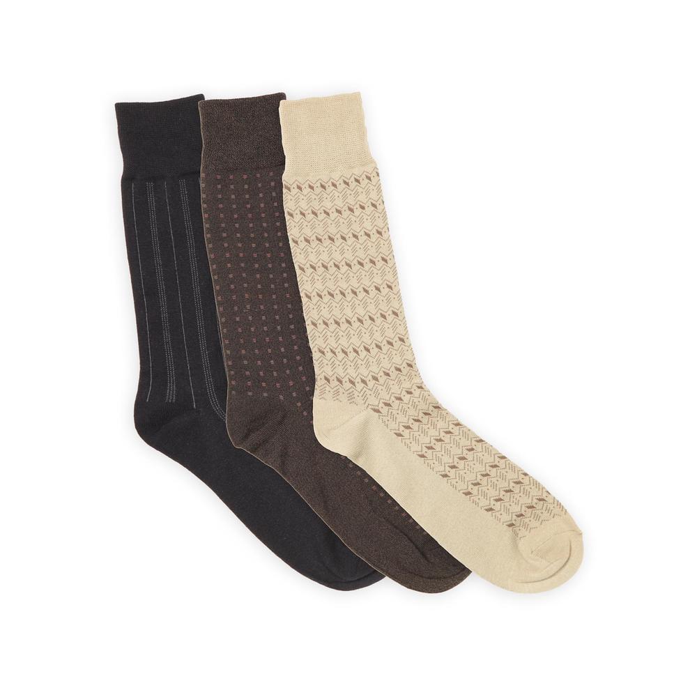 Basic Editions Men's 3 Pairs Dress Socks - Geometric & Striped