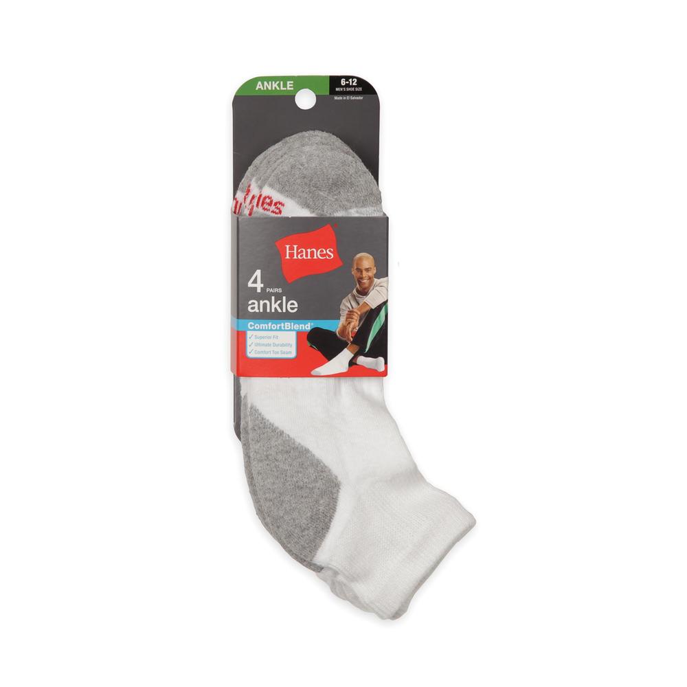 Hanes Men's 4 Pairs ComfortBlend Ankle Socks