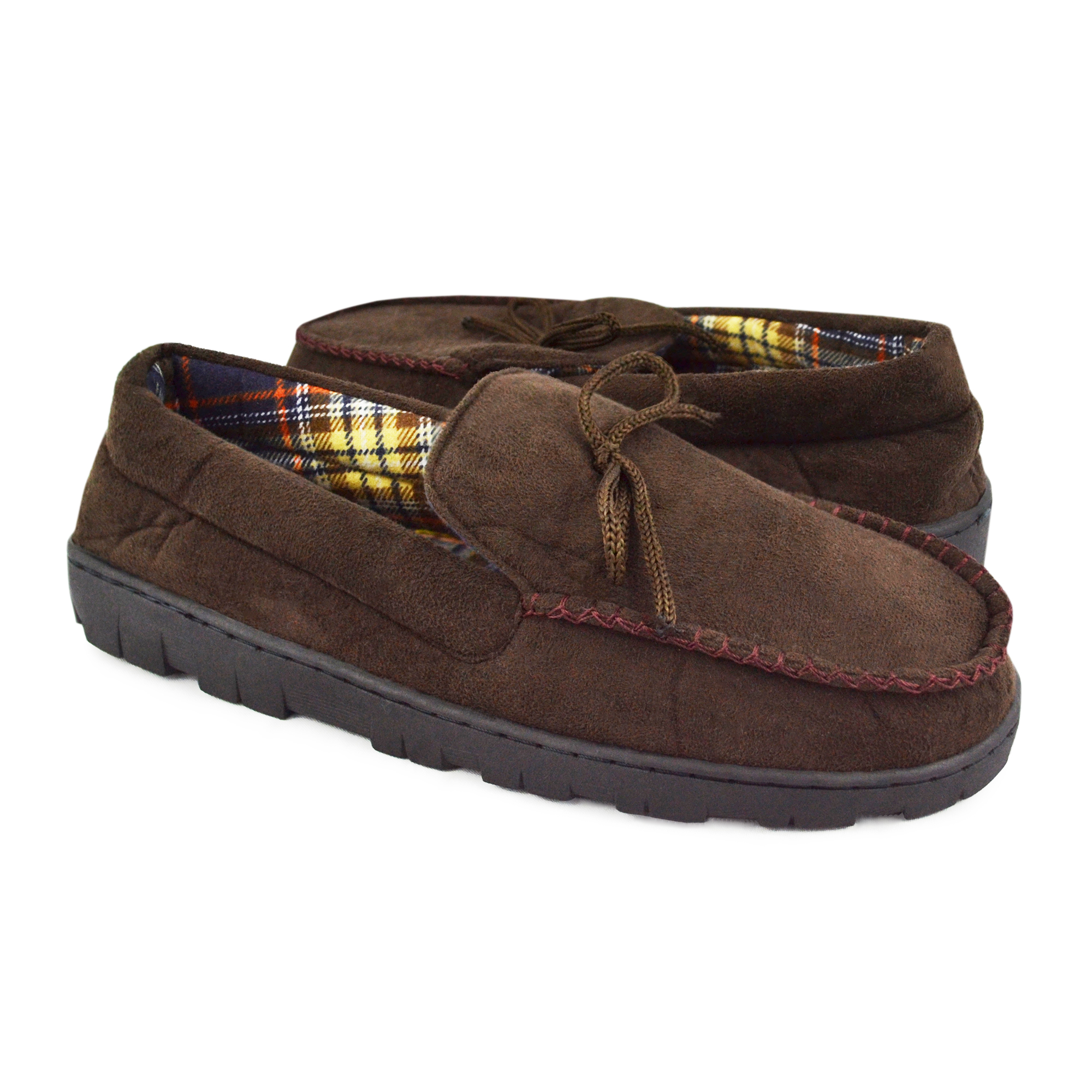 MUK LUKS&#174; Men's 2.5" Brown Polysuede Moccasin with Flannel Lining