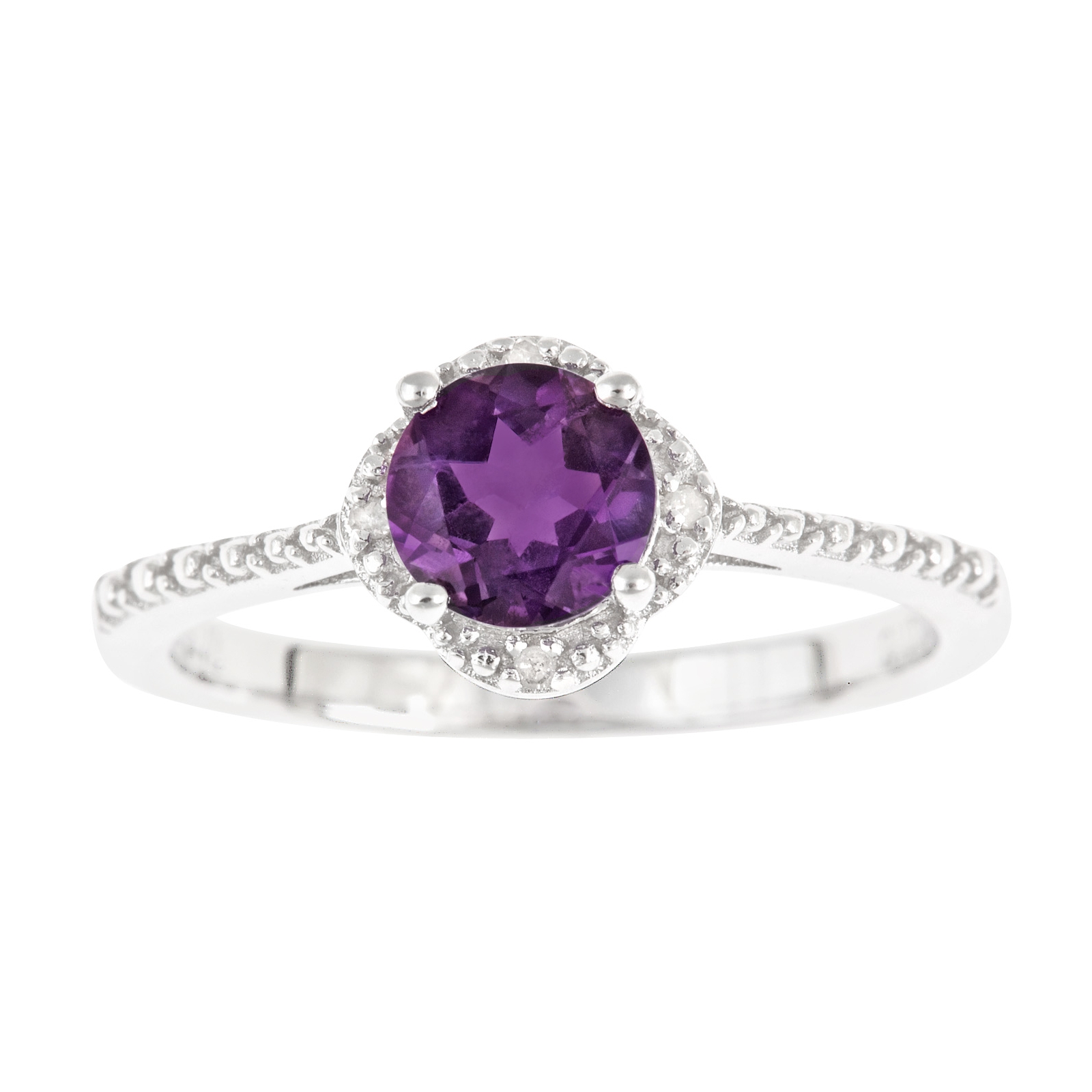 Ladies Sterling Silve Amethyst and Diamond Accent Ring