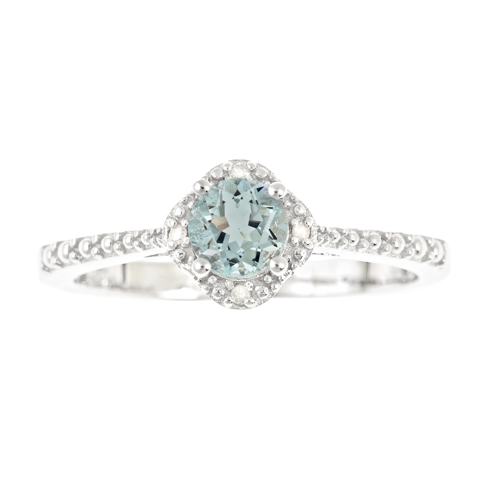 Ladies Sterling Silver Aquamarine and Diamond Accent Ring
