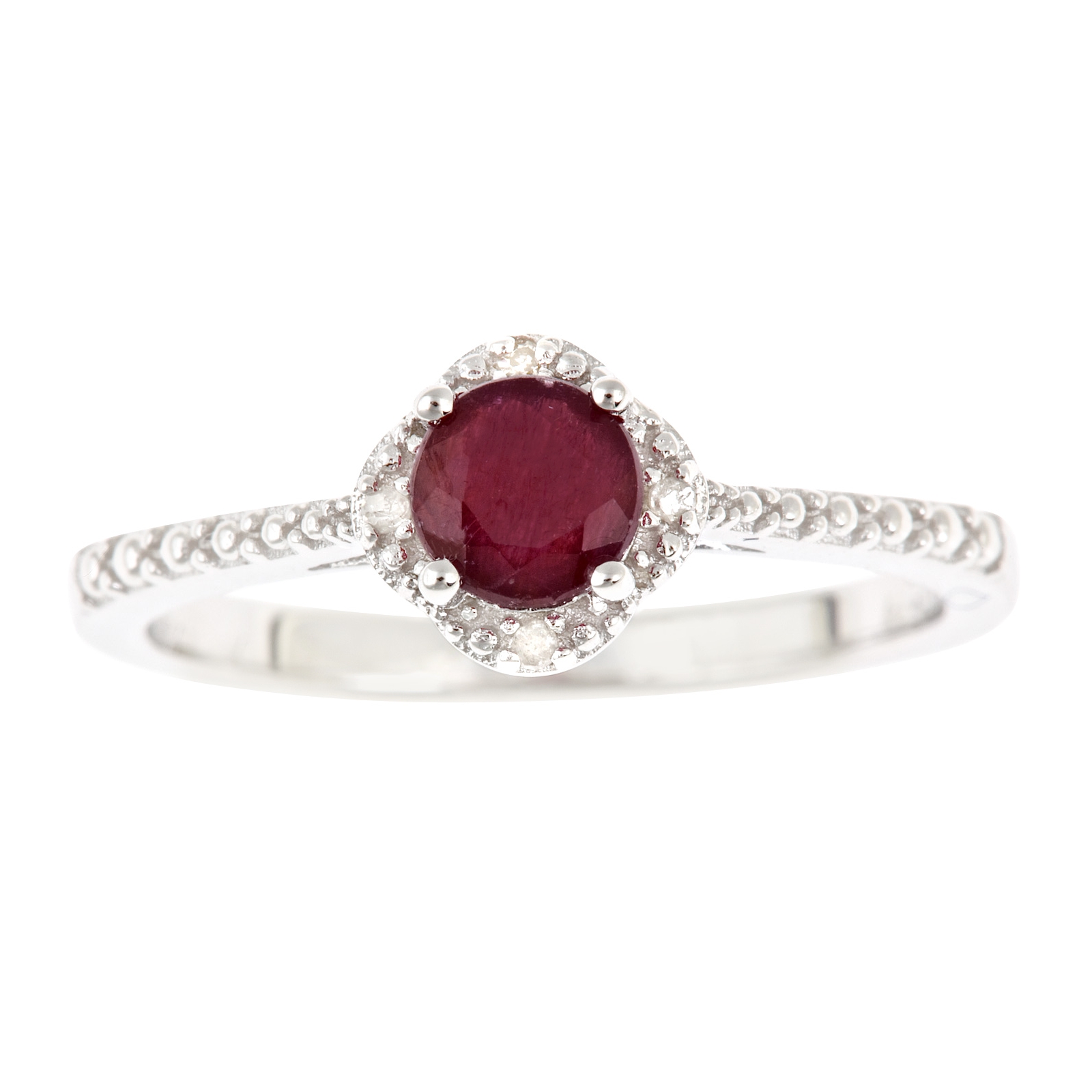 Ladies Sterling Silver Ruby and Diamond Accent Ring