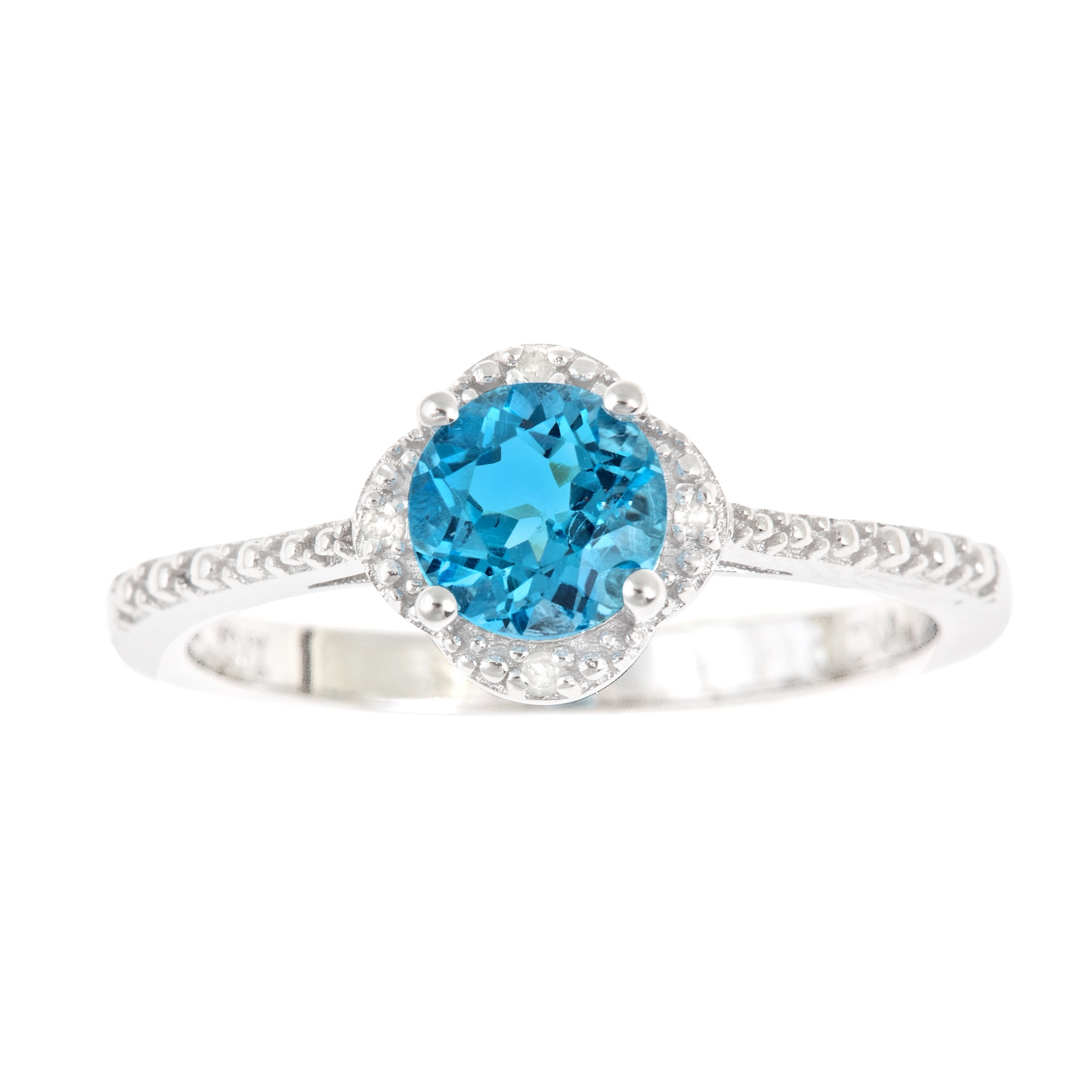 Ladies Sterling Silver Blue Topaz and Diamond Accent Ring