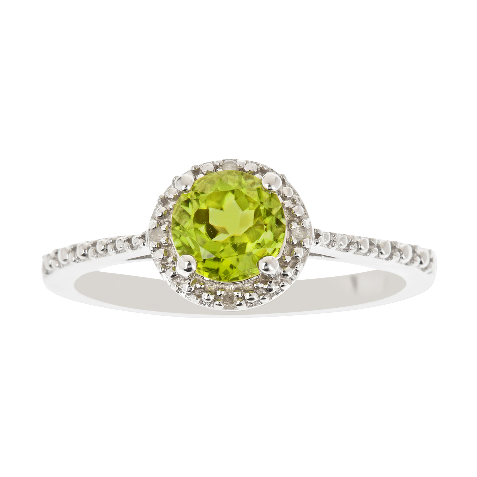 Ladies Sterling Silver Peridot and Diamond Accent Ring