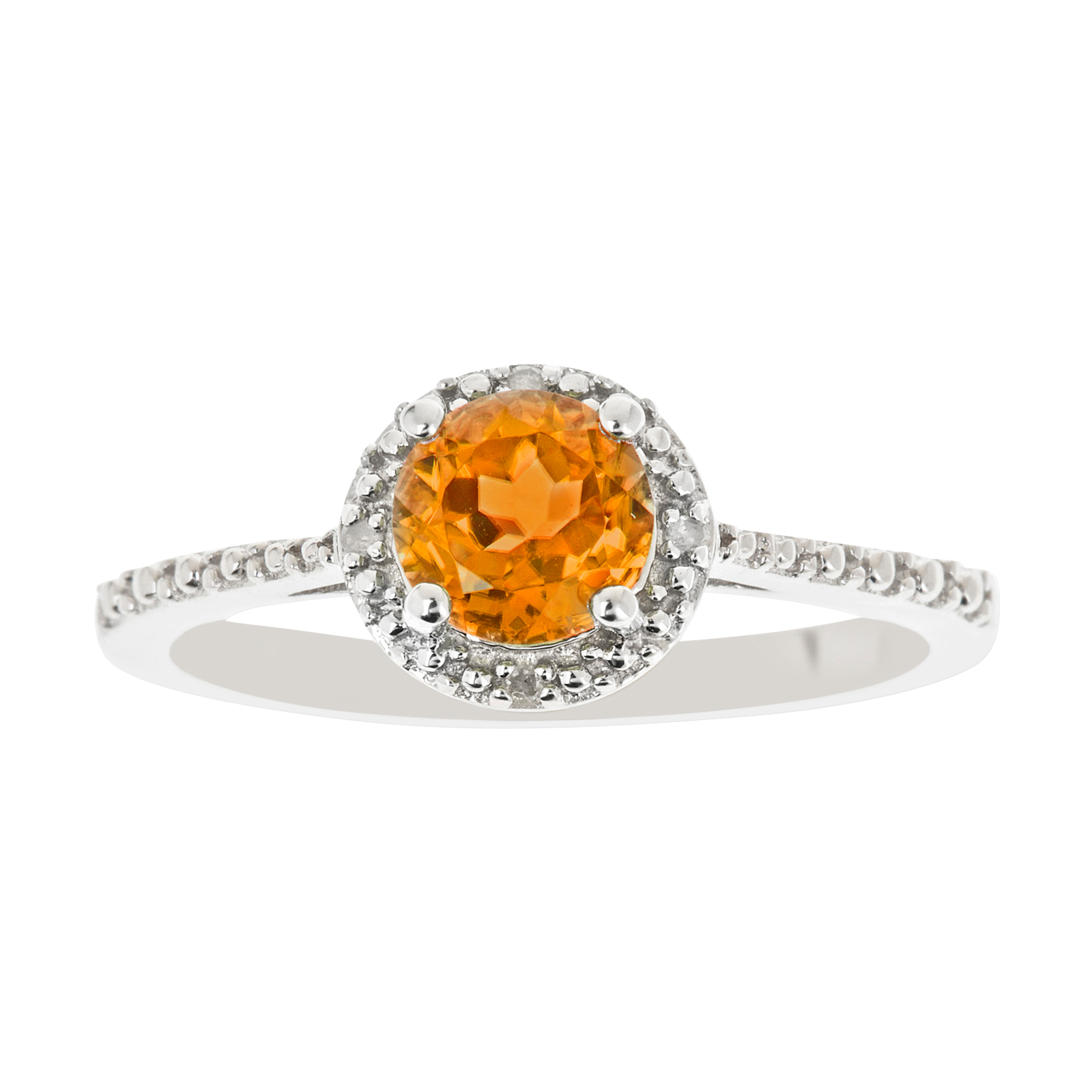 Ladies Sterling Silver Citrine and Diamond Accent Ring