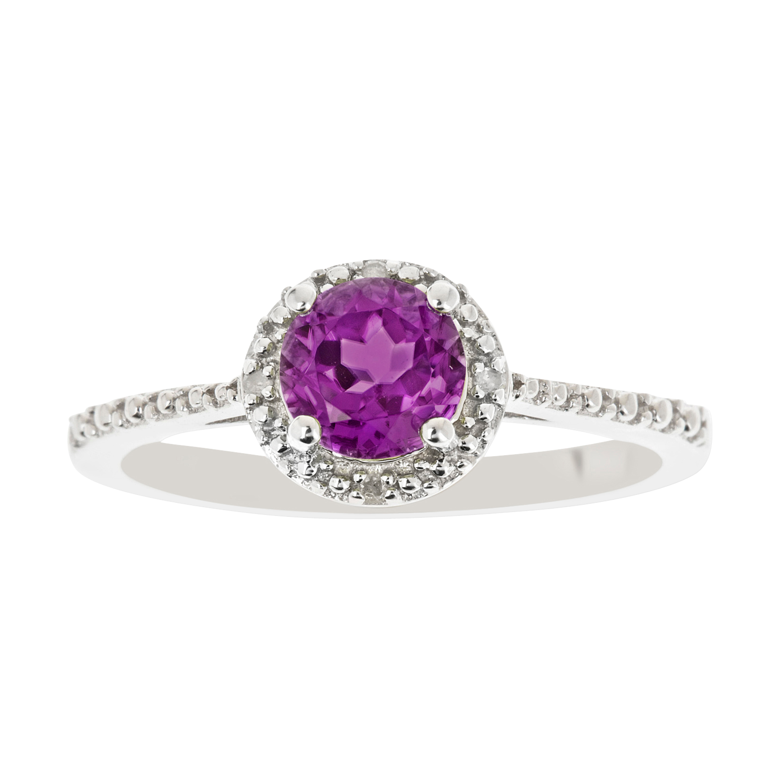 Ladies Sterling Silver Amethyst and Diamond Accent Ring
