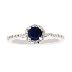 New York City Diamond District Ladies Sterling Silver Sapphire and Diamond Accent Ring