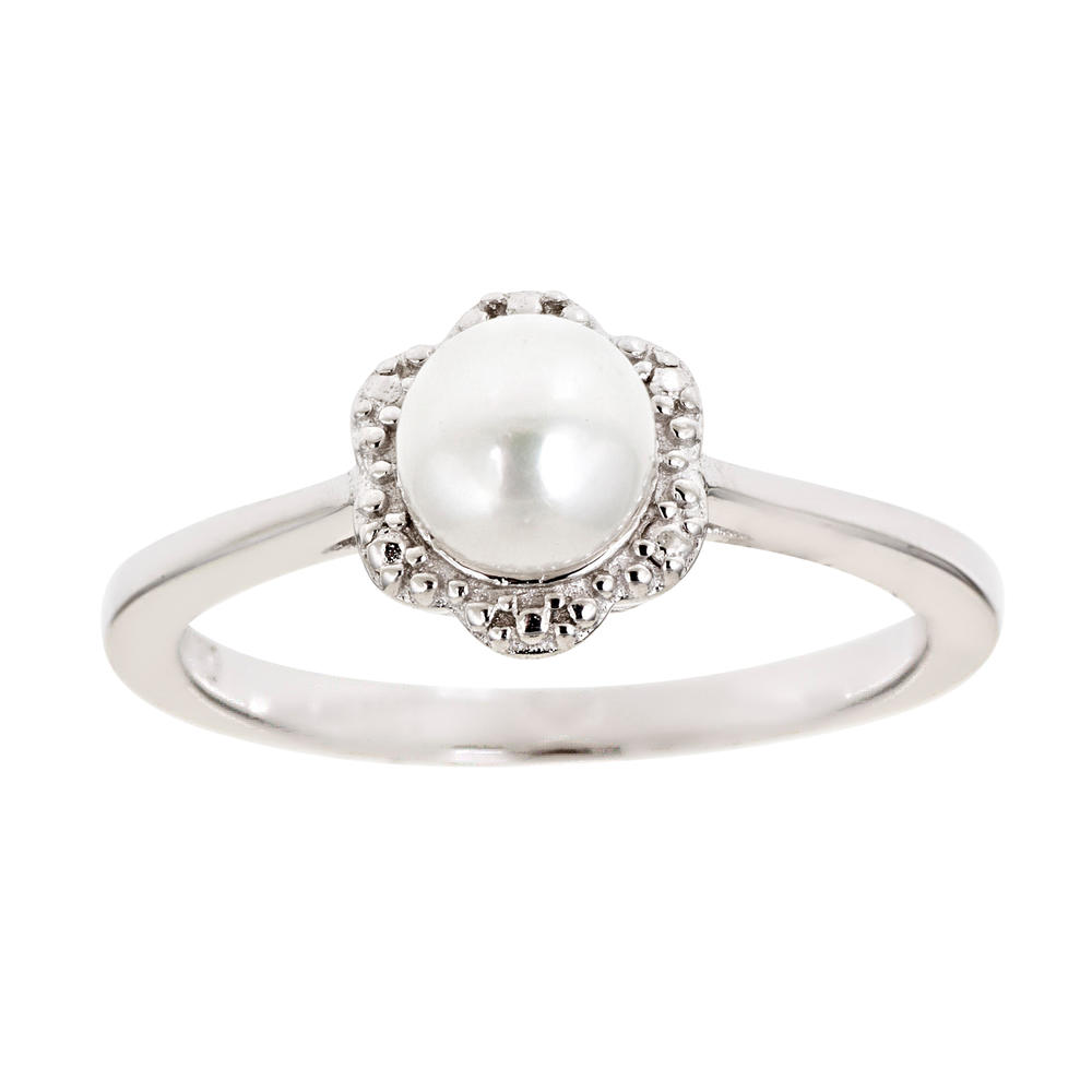 Ladies Sterling Silver White Pearl Ring