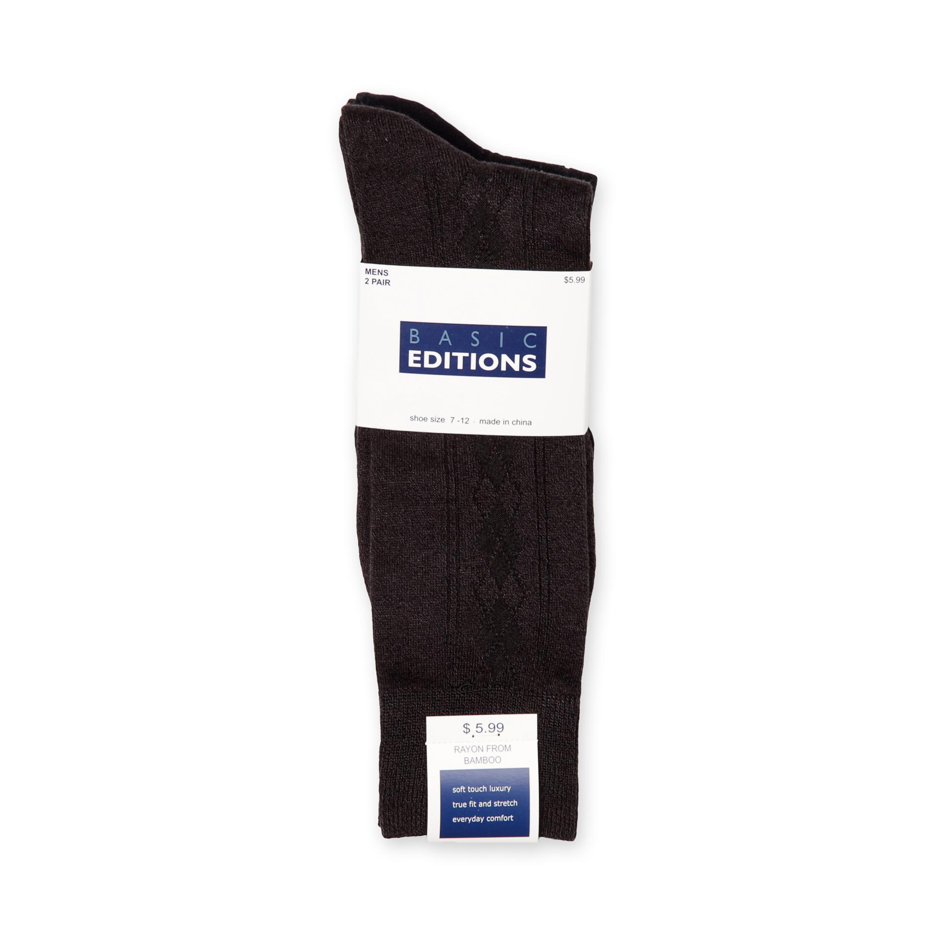 Basic Editions Men's 2-Pairs Dress Socks - Jacquard Pattern