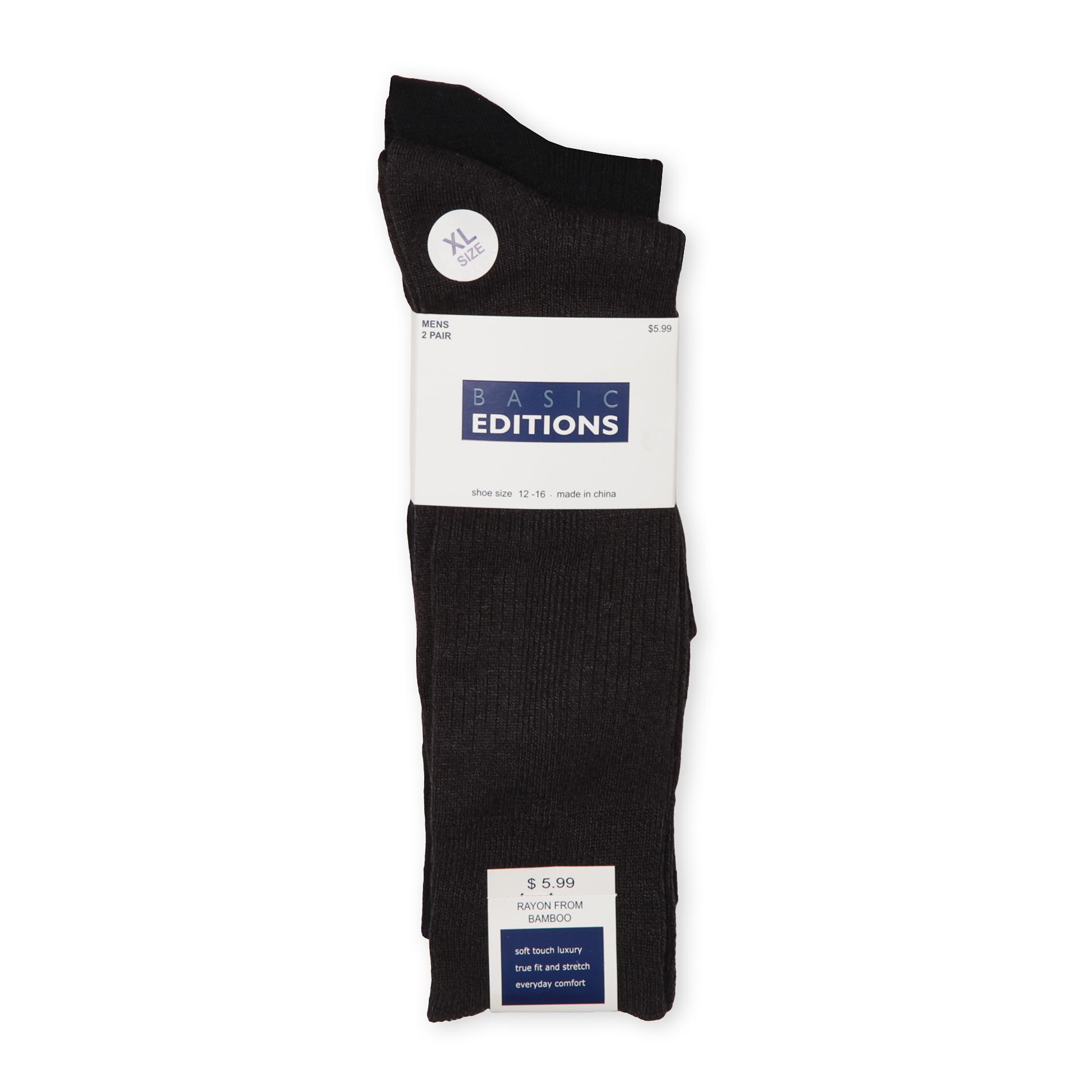 Basic Editions Men's 2-Pairs Ribbed Dress Socks