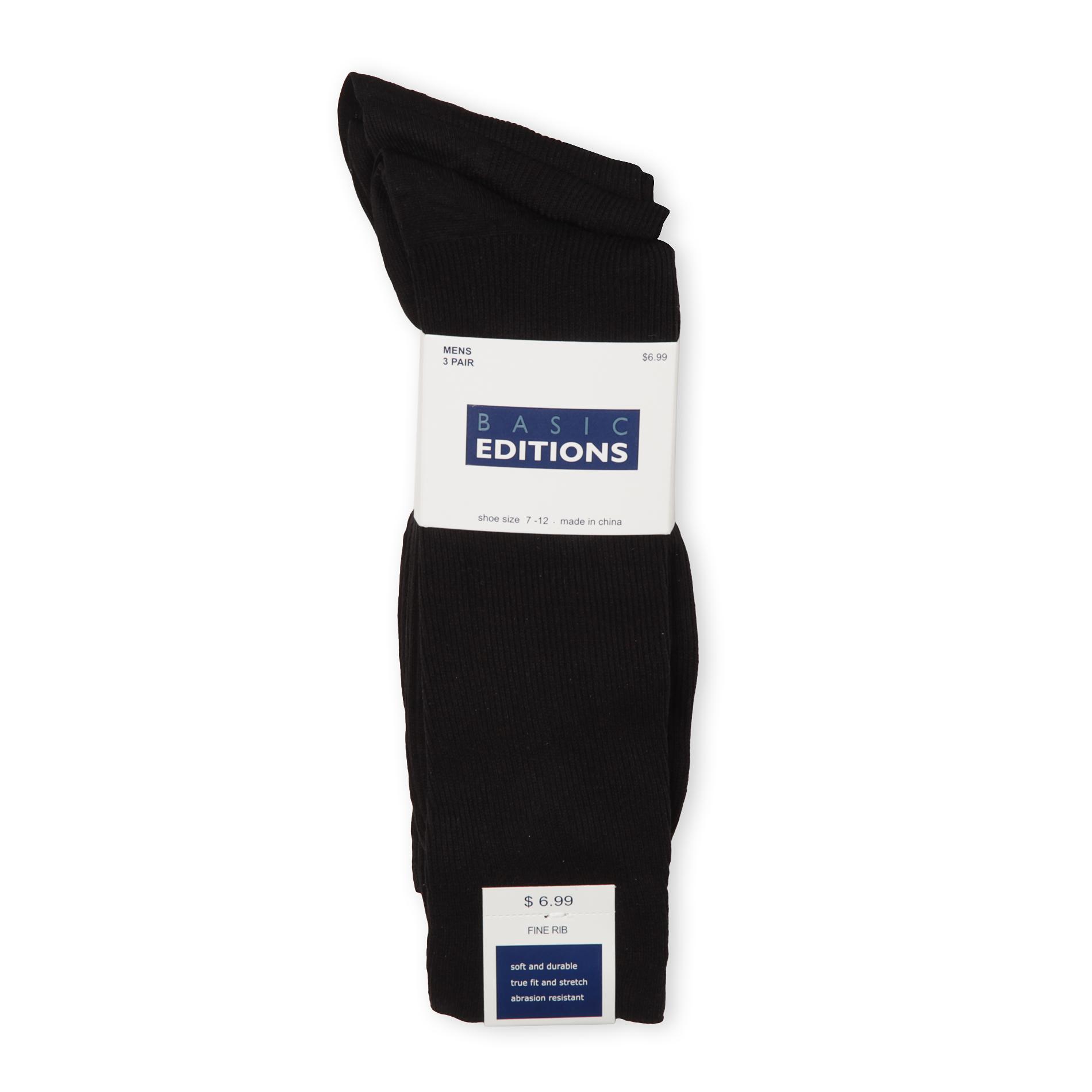 Basic Editions Men's 3-Pairs Rib Knit Socks