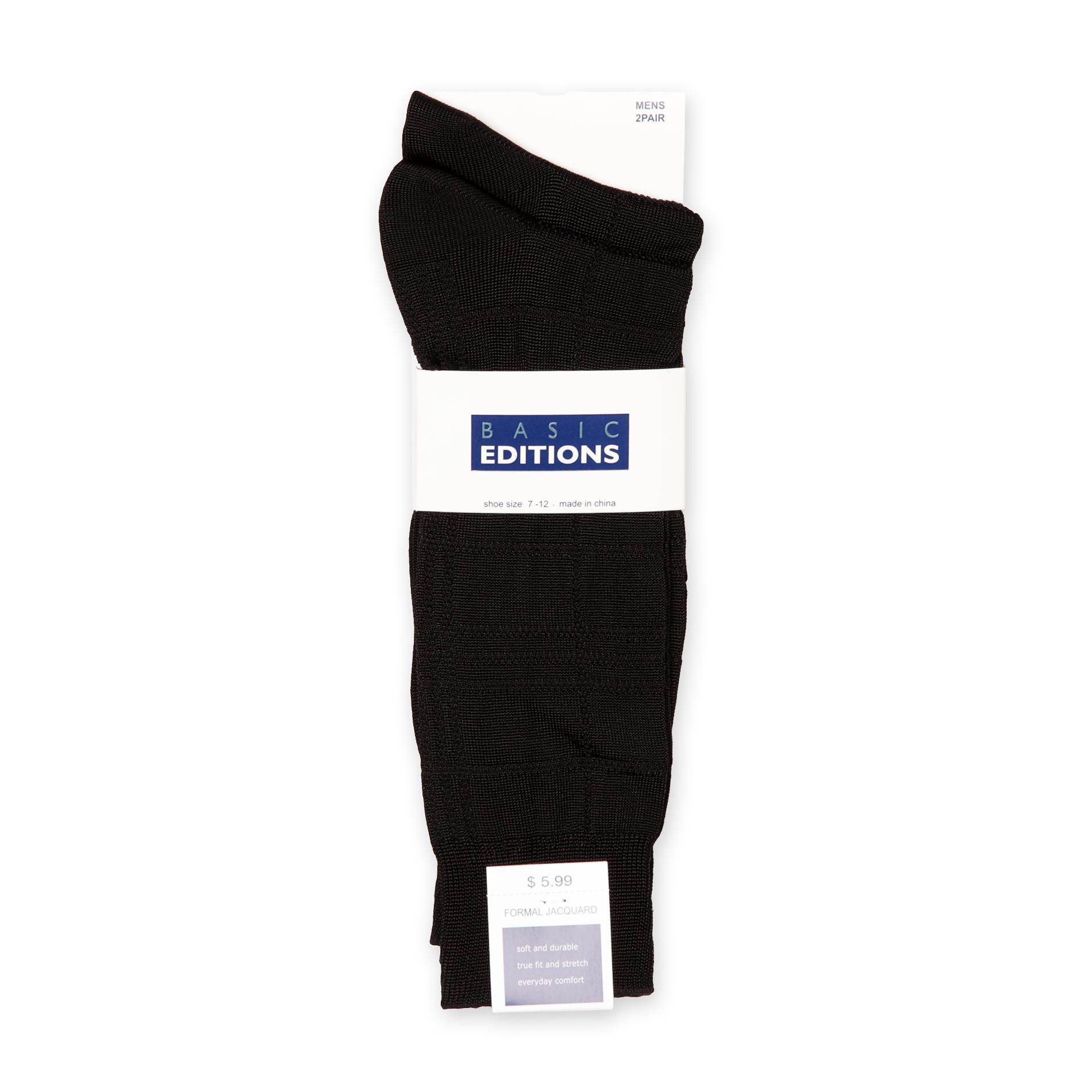 Basic Editions Men's 2-Pairs Dress Socks - Jacquard Pattern