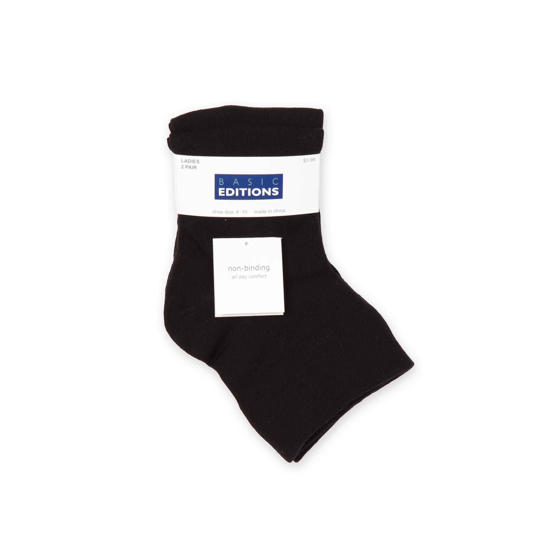 Basic Editions Women's 2-Pairs Wide Top Socks - Non-Binding