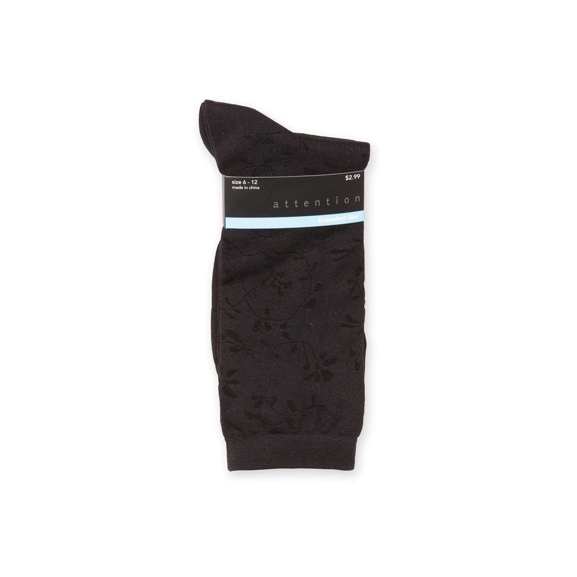 Attention Women's Extended-Size Microfiber Dress Socks - Floral