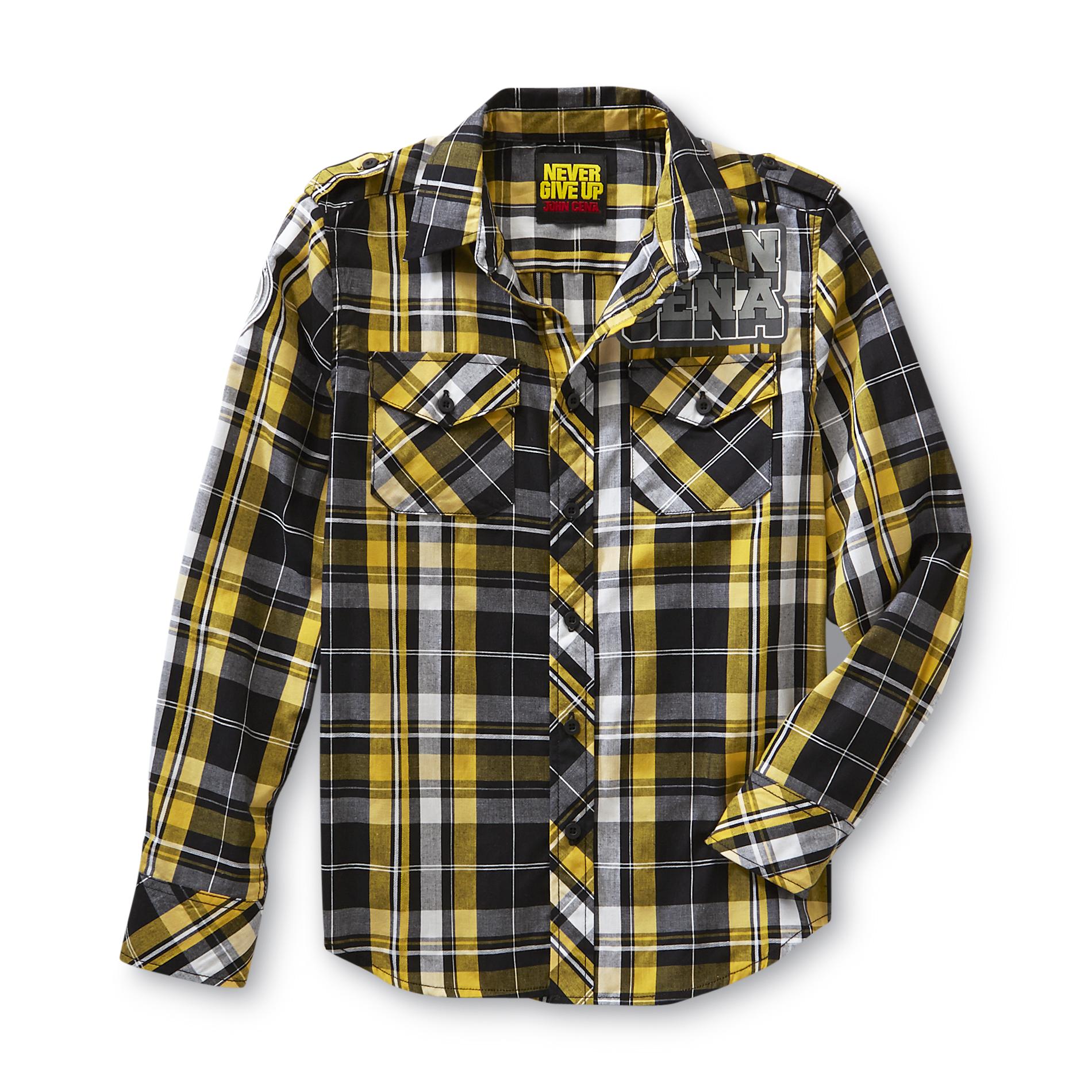 Never Give Up By John Cena Boy's Long-Sleeve Button-Down Shirt - Yellow/Black