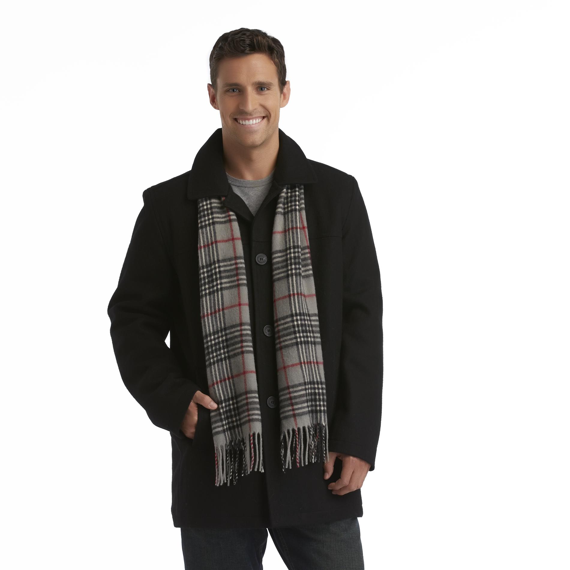 Dockers Men's Wool Car Coat & Plaid Scarf
