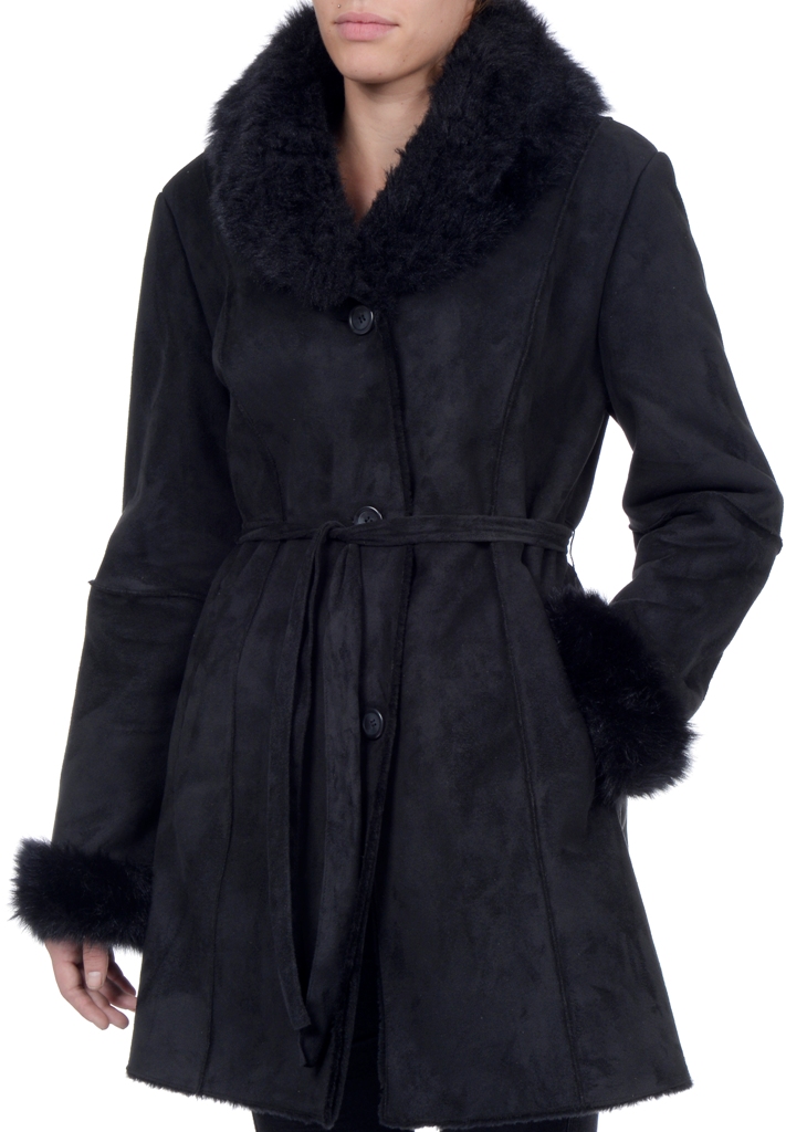 R&O Ladies Faux shearling wrap belted coat - Online Exclusive