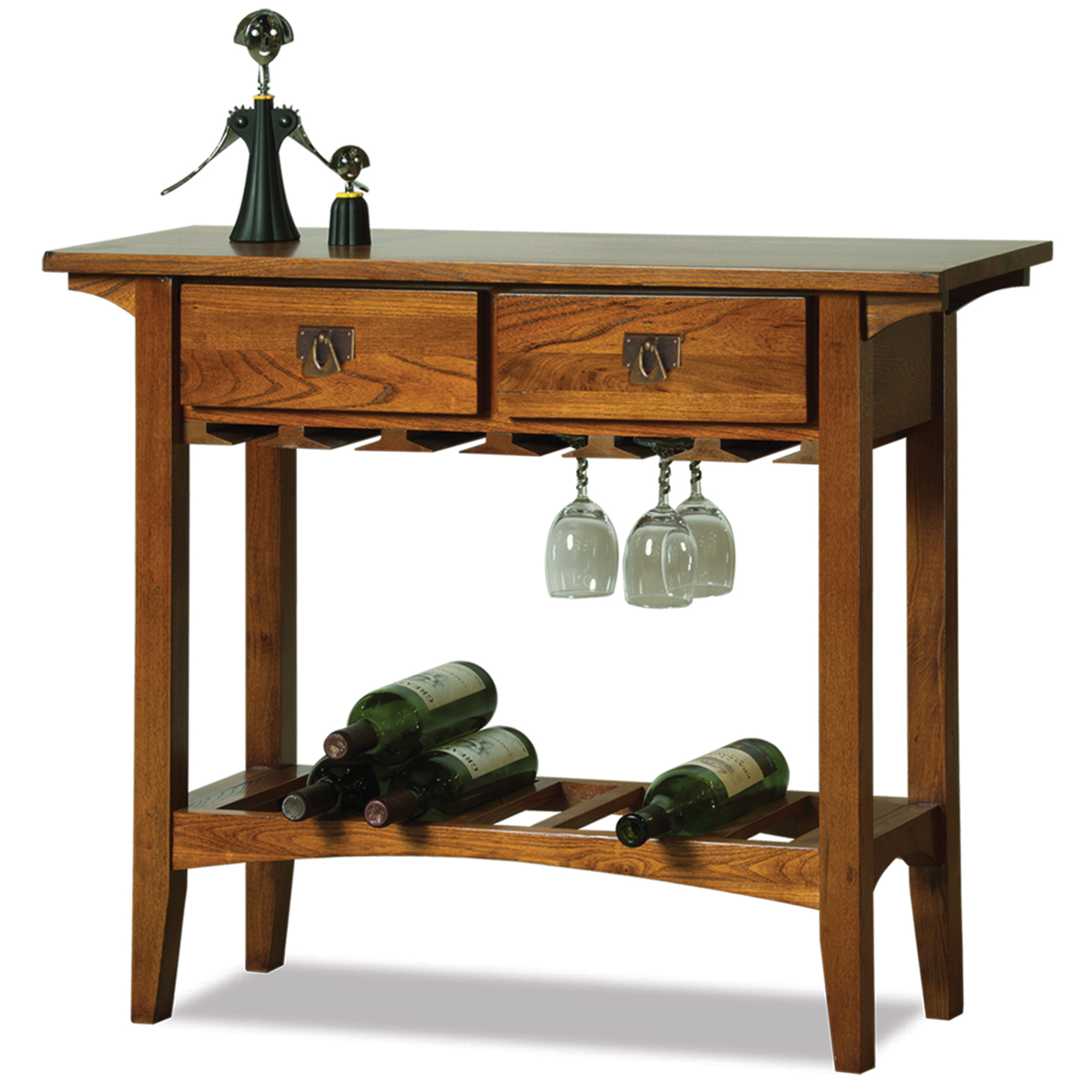 Leick Mission Wine Table with Storage Drawers - Russet Finish