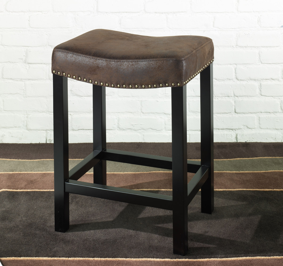 Armen Living Armen Tudor Backless 26in. Stationary Barstool Covered In A Wrangler Brown Fabric W/ Nailhead Accents Mbs-013 Armen Living Armen Tudor Backless 26in. Stationary Barstool Covered In A Wrangler Brown Fabric W/ Nailhead Accents Mbs-013