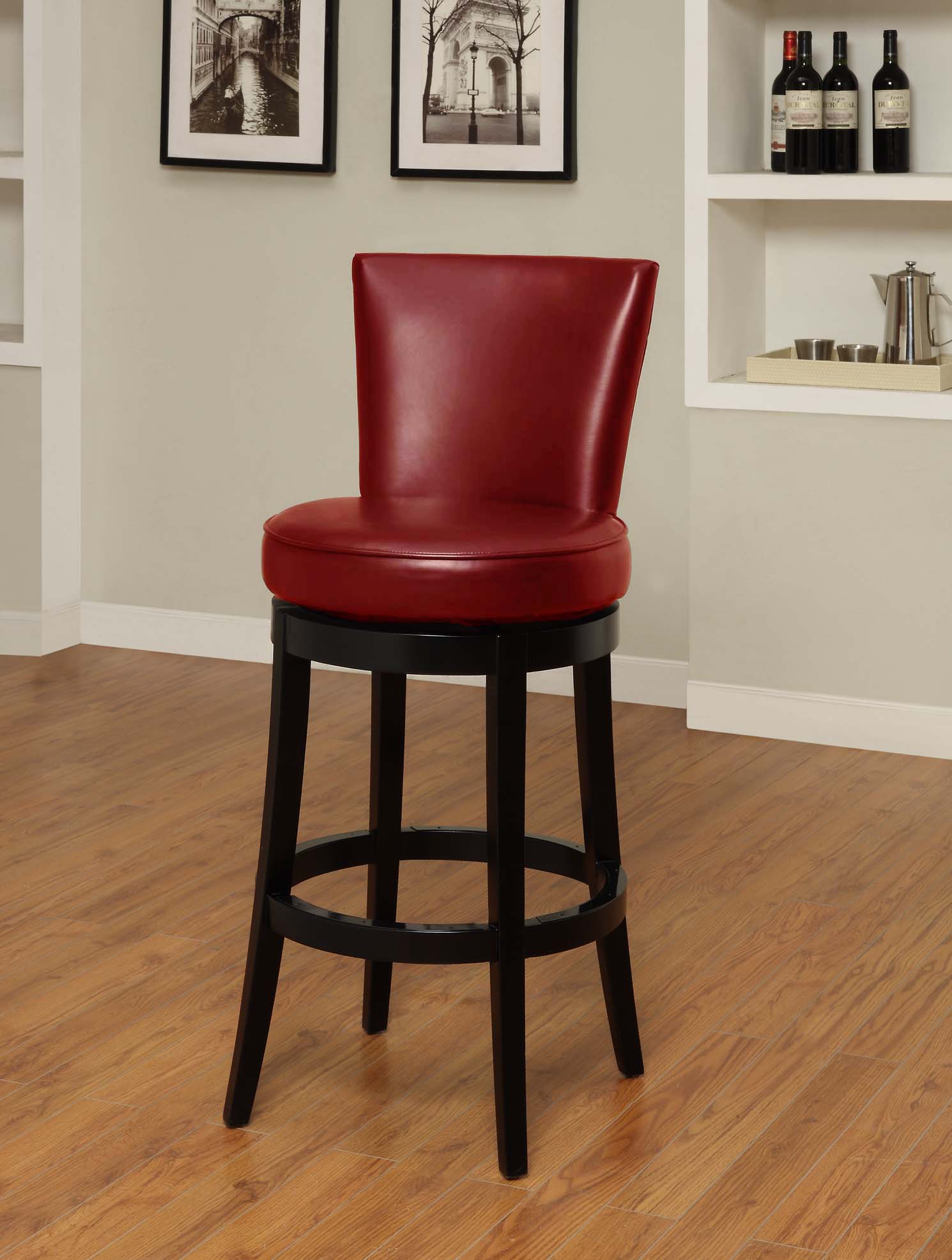 Armen Boston swivel barstool in red bicast leather 30" seat height