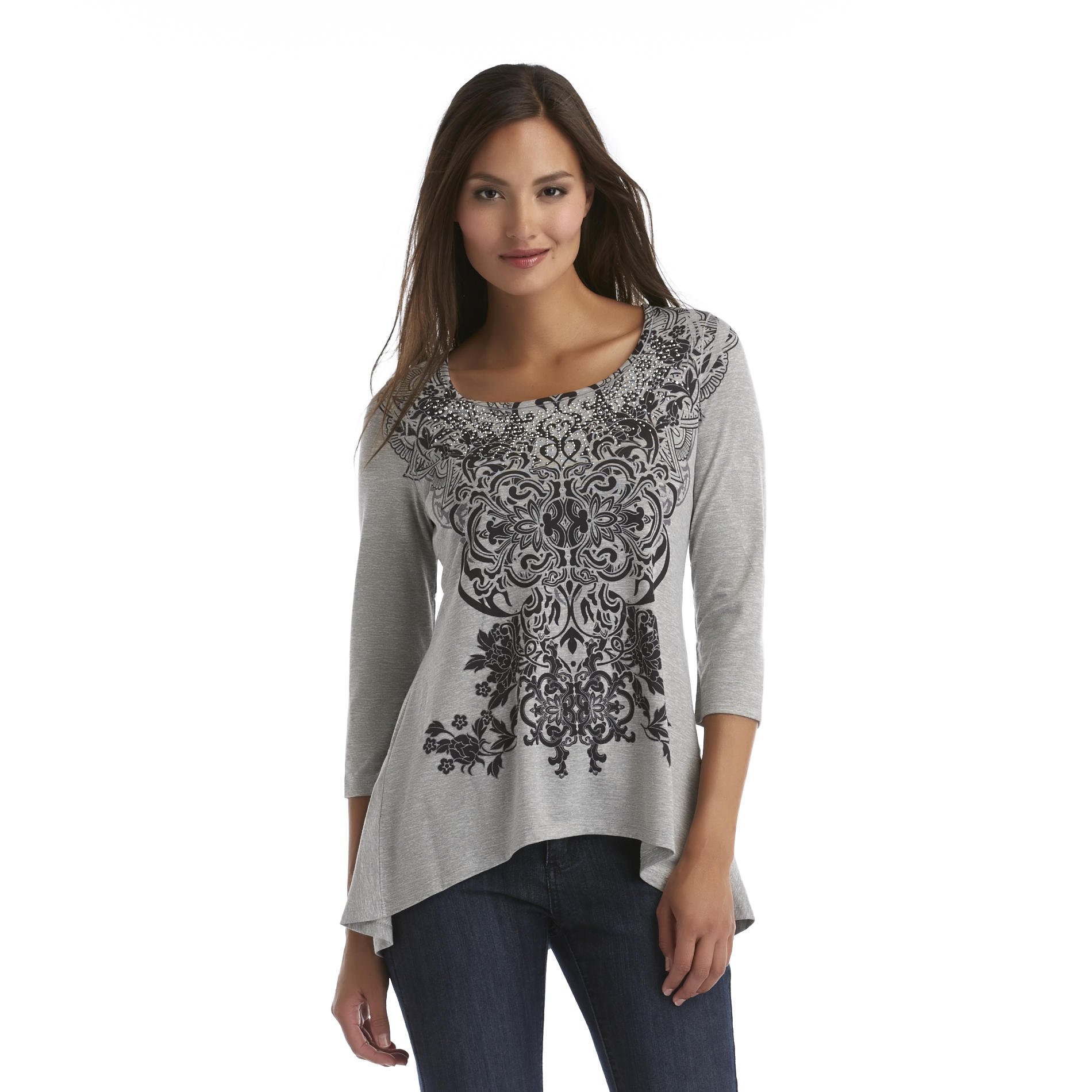 Live and Let Live Women's Peplum Top - Rhinestones & Floral