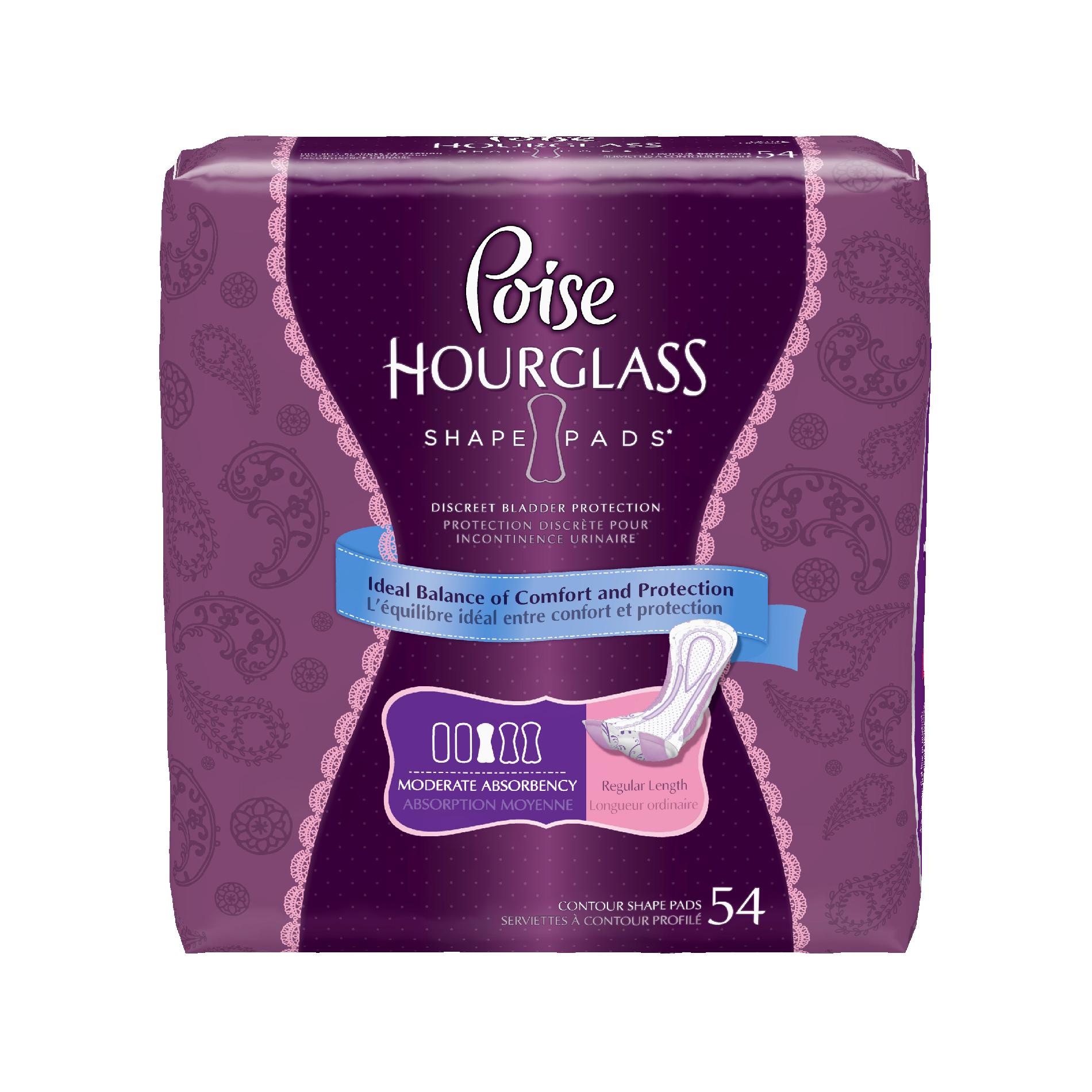 Poise Hourglass Moderate Absorbency Pads, Regular Length, 54ct