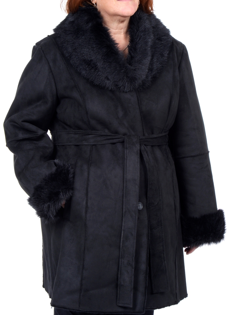 R&O Women's Plus Faux Shearling Wrap Belted Coat - Online Exclusive