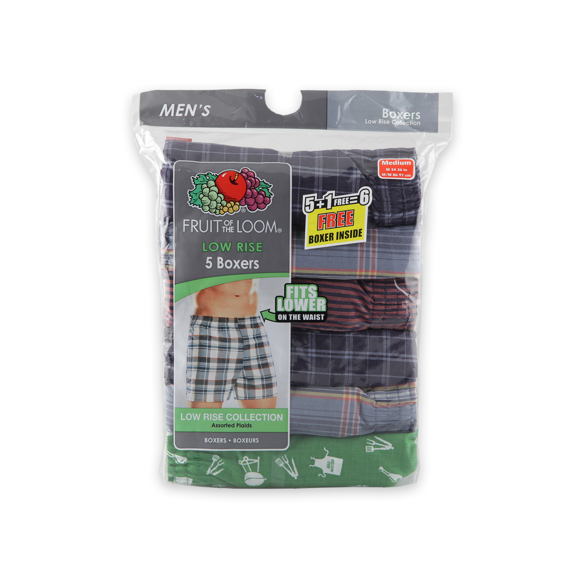 Fruit of the Loom Men&#8217;s Underwear 5 Pack Boxers Cotton Blend Low Rise Assorted Plaid