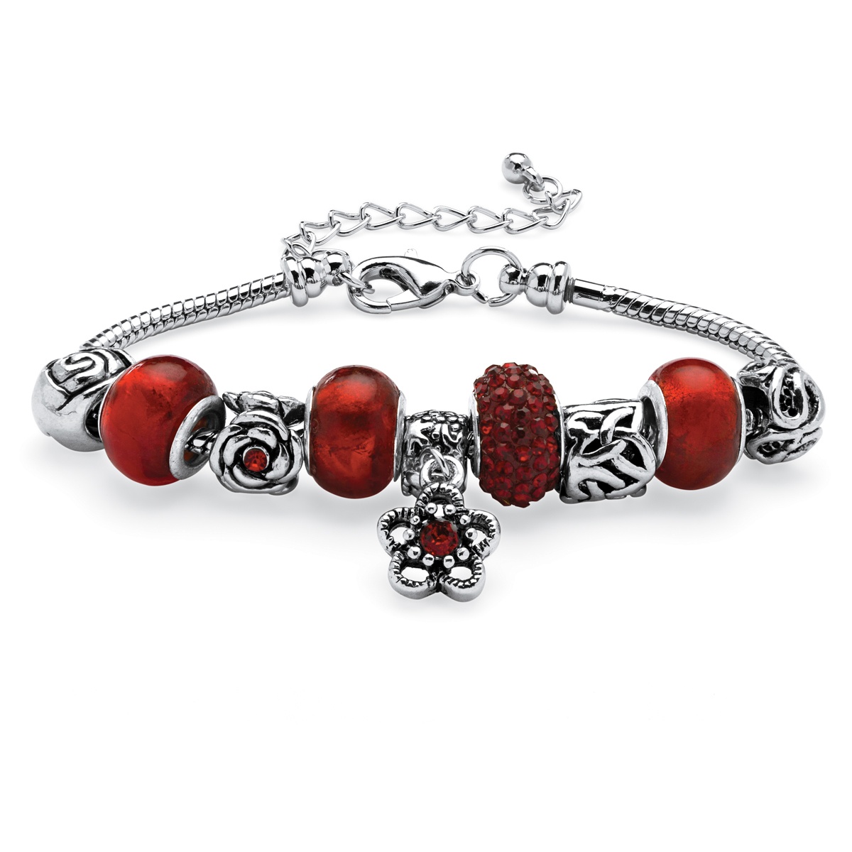 PalmBeach Jewelry Birthstone-Color Silvertone Bali-Style Charm Bracelet