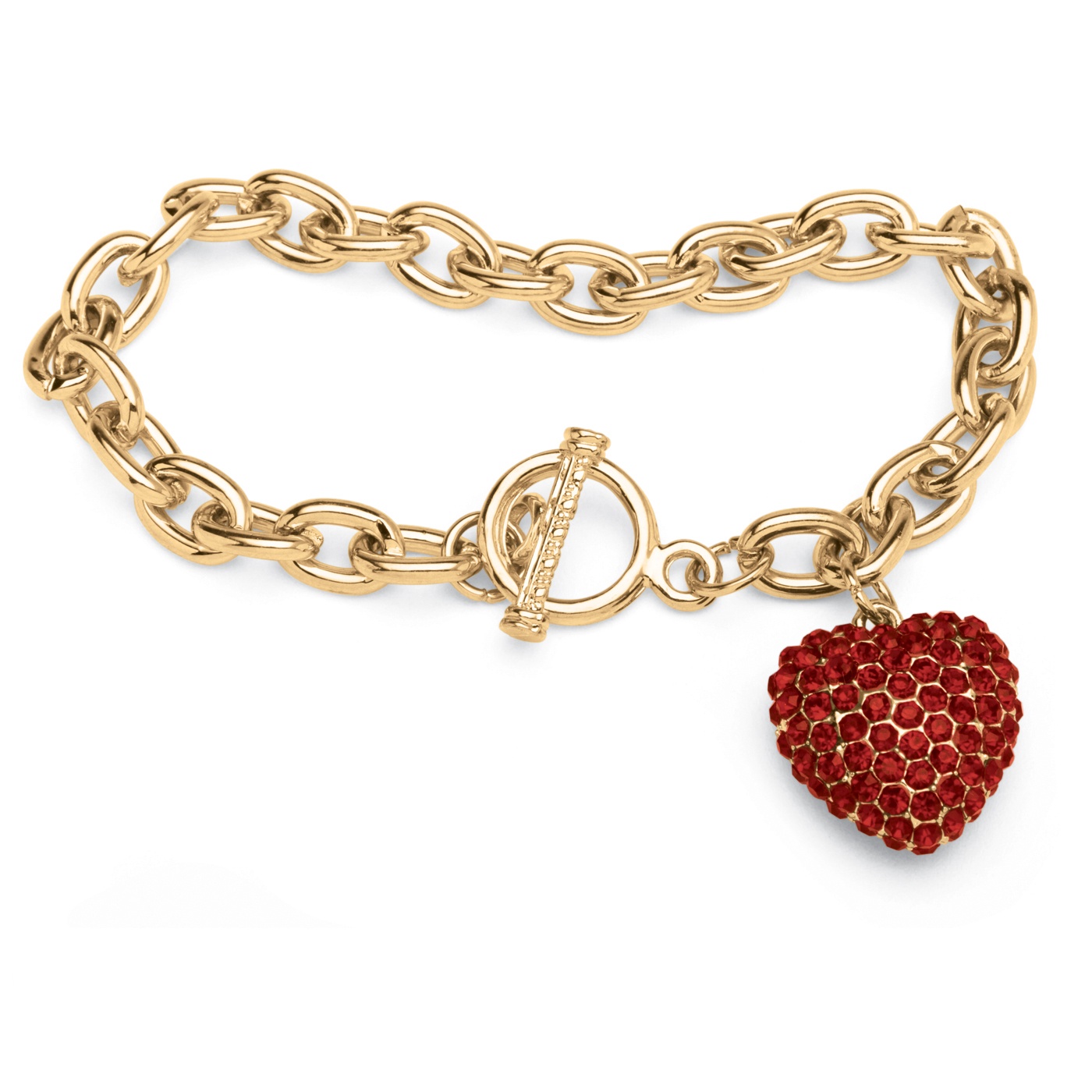 PalmBeach Jewelry Crystal Heart Charm Birthstone Toggle Bracelet in Yellow Gold Tone
