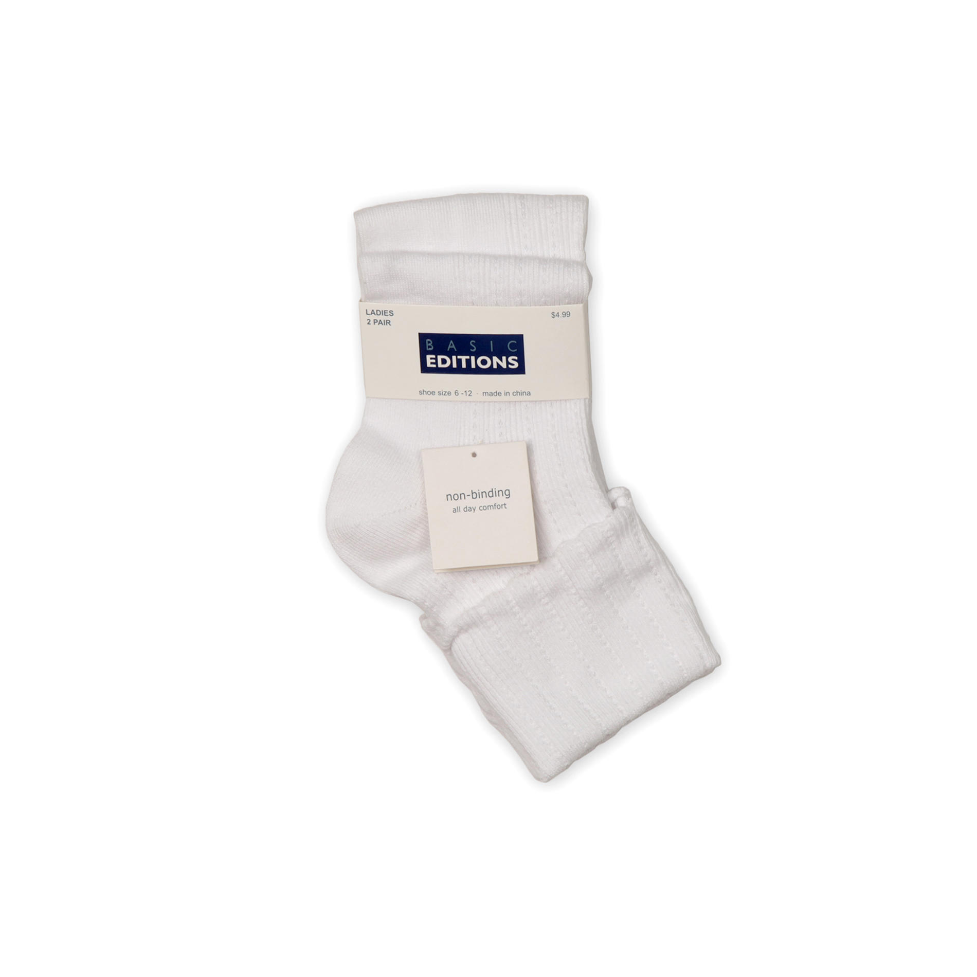 Basic Editions Women's 2-Pairs Non-Binding Socks - Scalloped