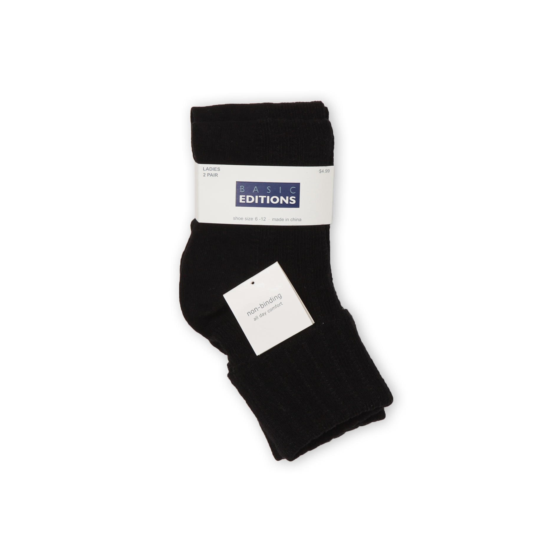 Basic Editions Women's 2Pairs NonBinding Socks Scalloped