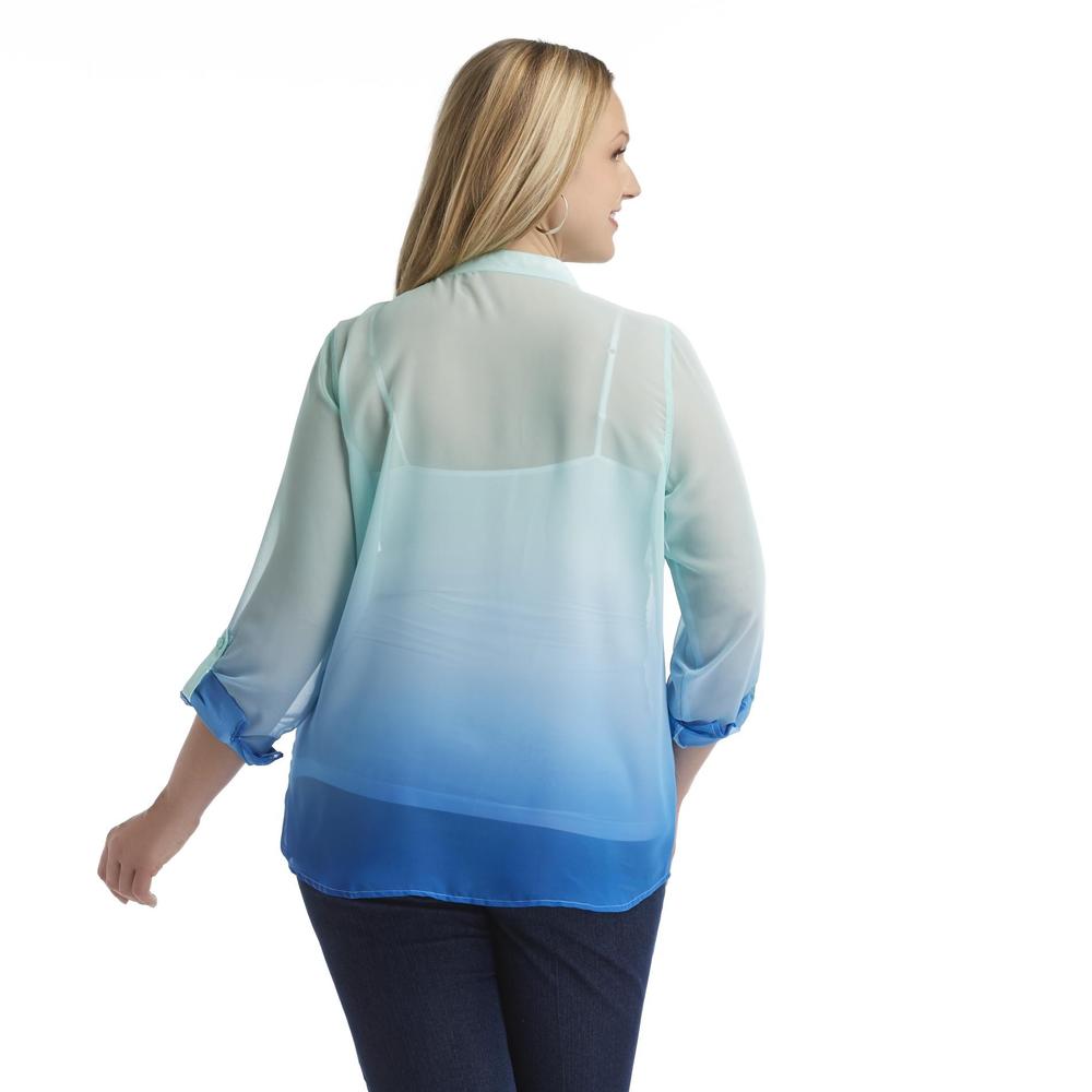 Beverly Drive Women's Plus Ombre Button-Front Shirt
