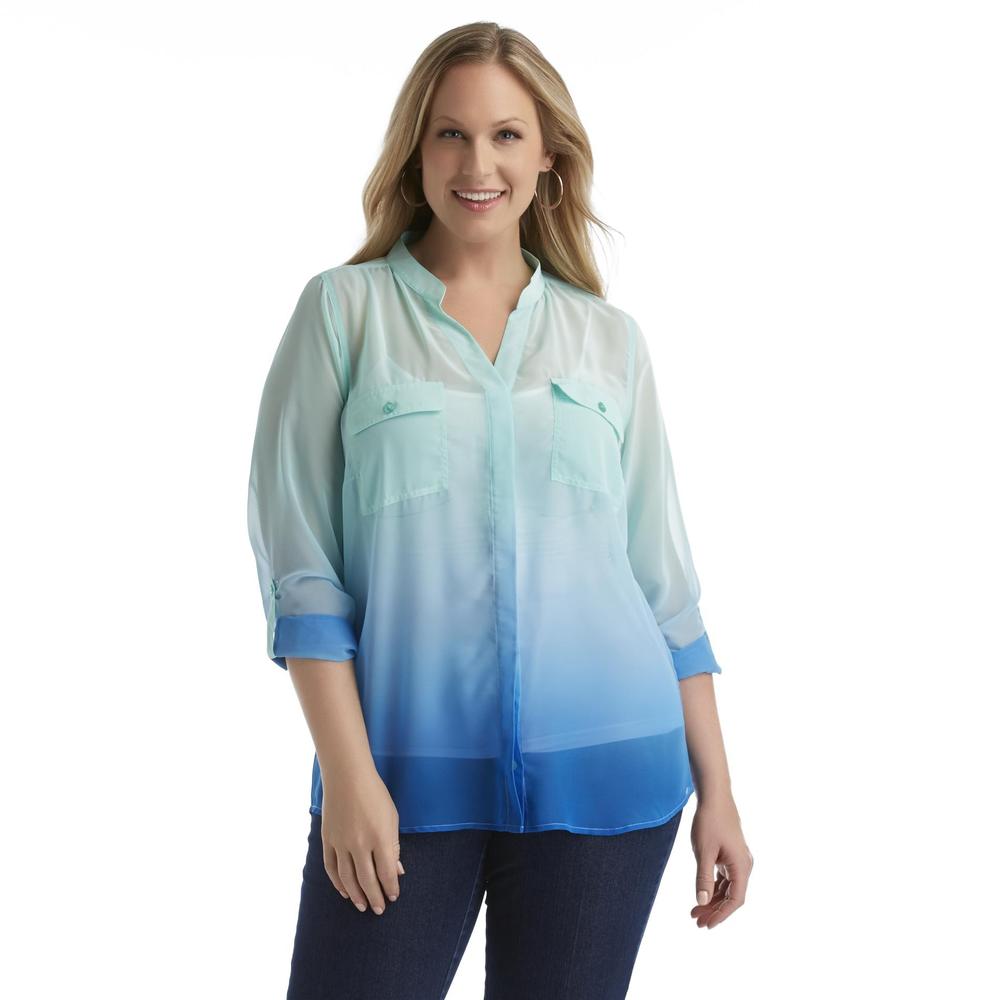 Beverly Drive Women's Plus Ombre Button-Front Shirt