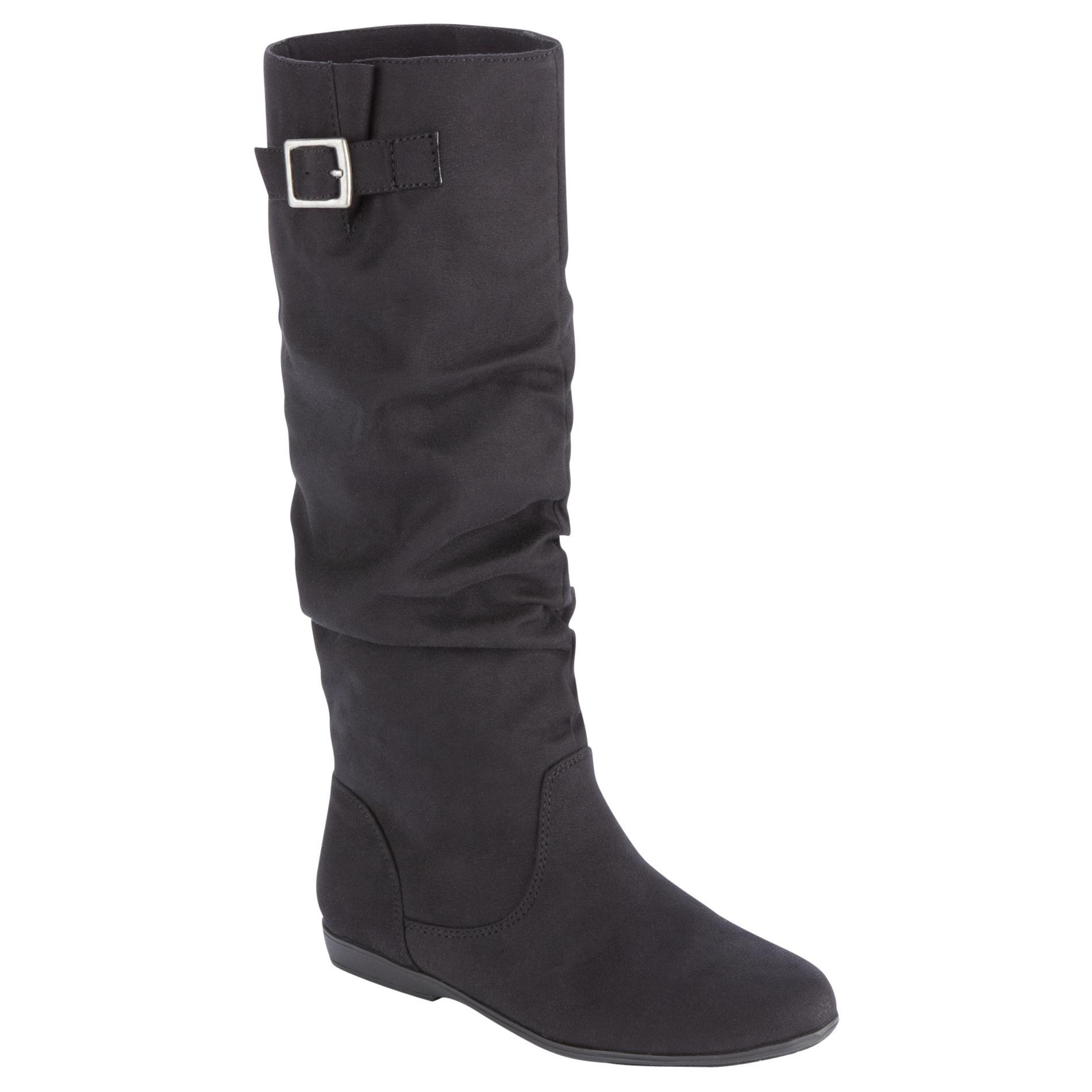 Trend Report Women's Marisa Black Faux Suede Knee High Slouch Boot