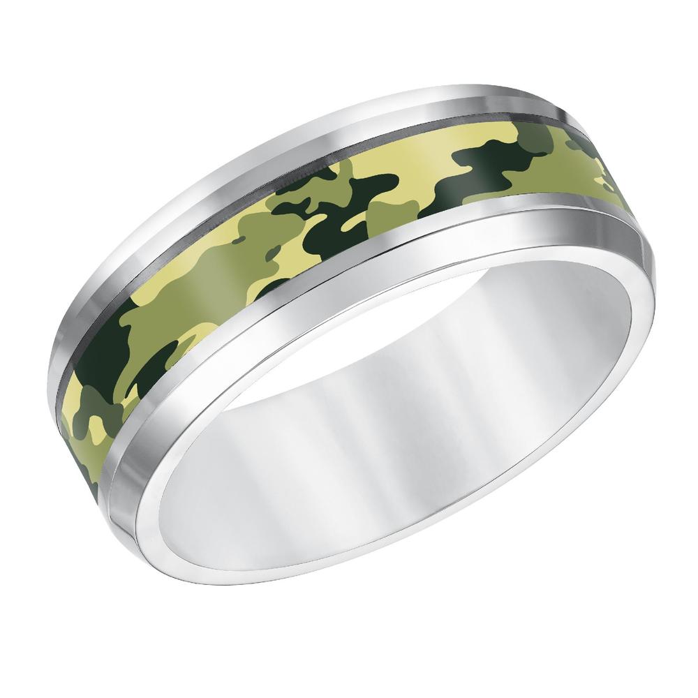 8mm Comfort Fit Green Camouflage Stainless Steel Band