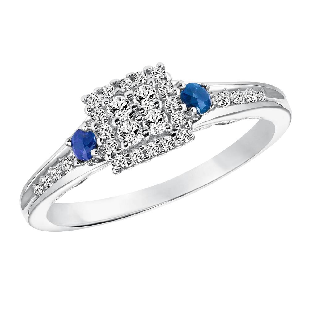 Promise Your Love 3/8 Cttw. Princess Cut Diamond & Sapphire Engagement Ring Sterling Silver