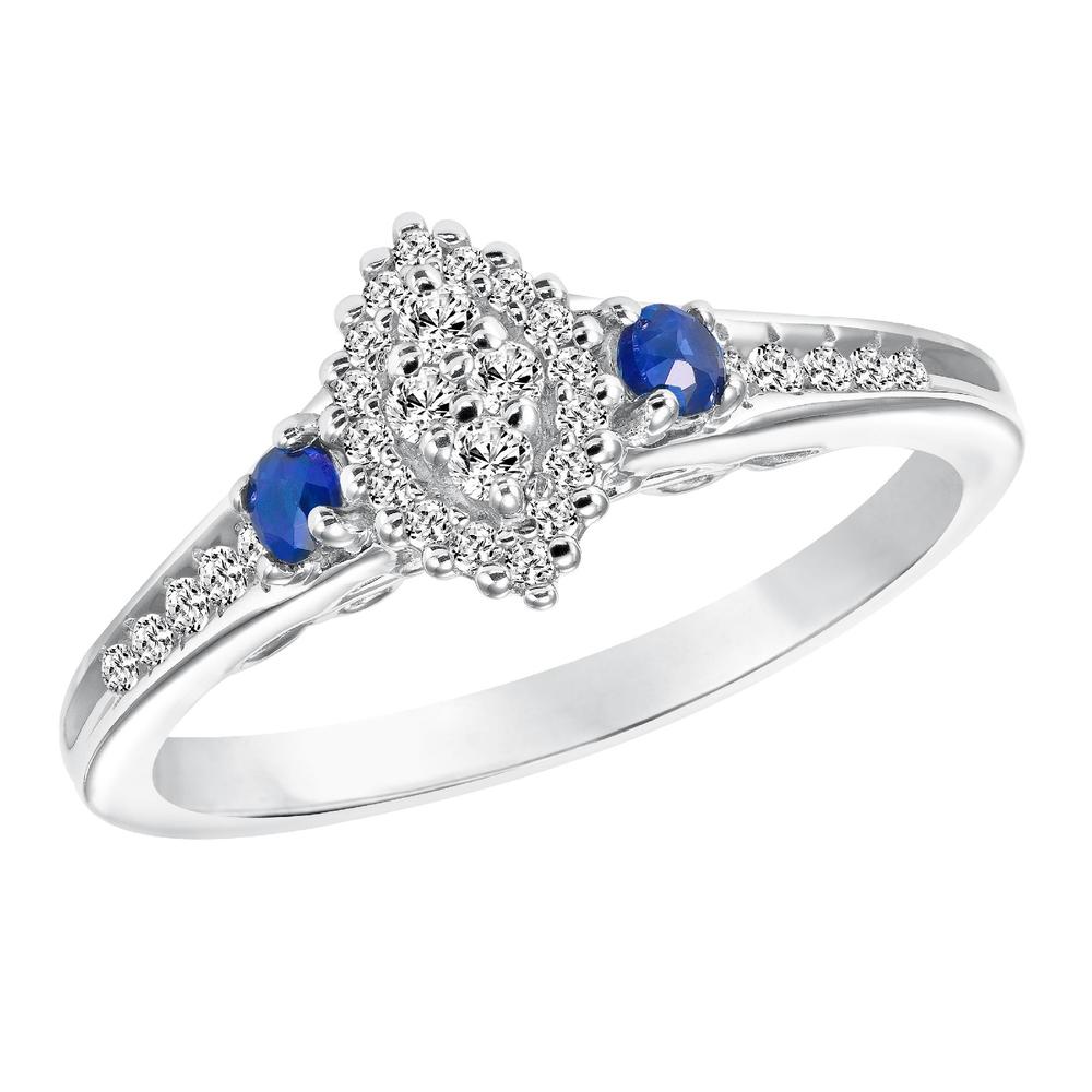Promise Your Love 3/8 Cttw. Marquise Cut Diamond & Sapphire Engagement Ring Sterling Silver