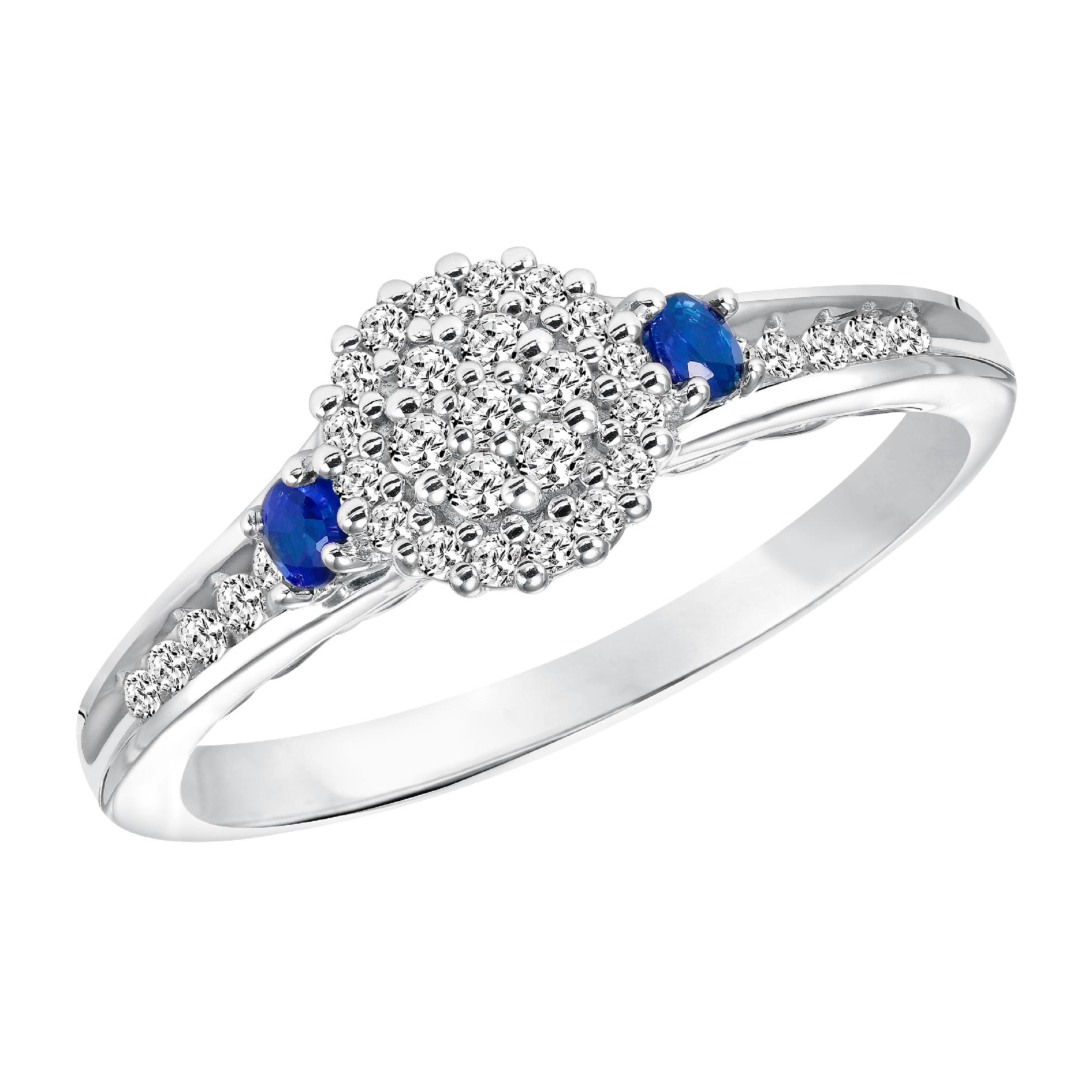 Promise Your Love 3/8 Cttw. Round Cut Diamond & Sapphire Engagement Ring Sterling Silver