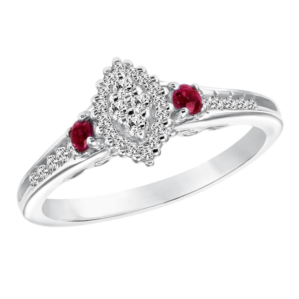 Promise Your Love 3/8 Cttw. Marquise Cut Diamond & Ruby Engagement Ring Sterling Silver