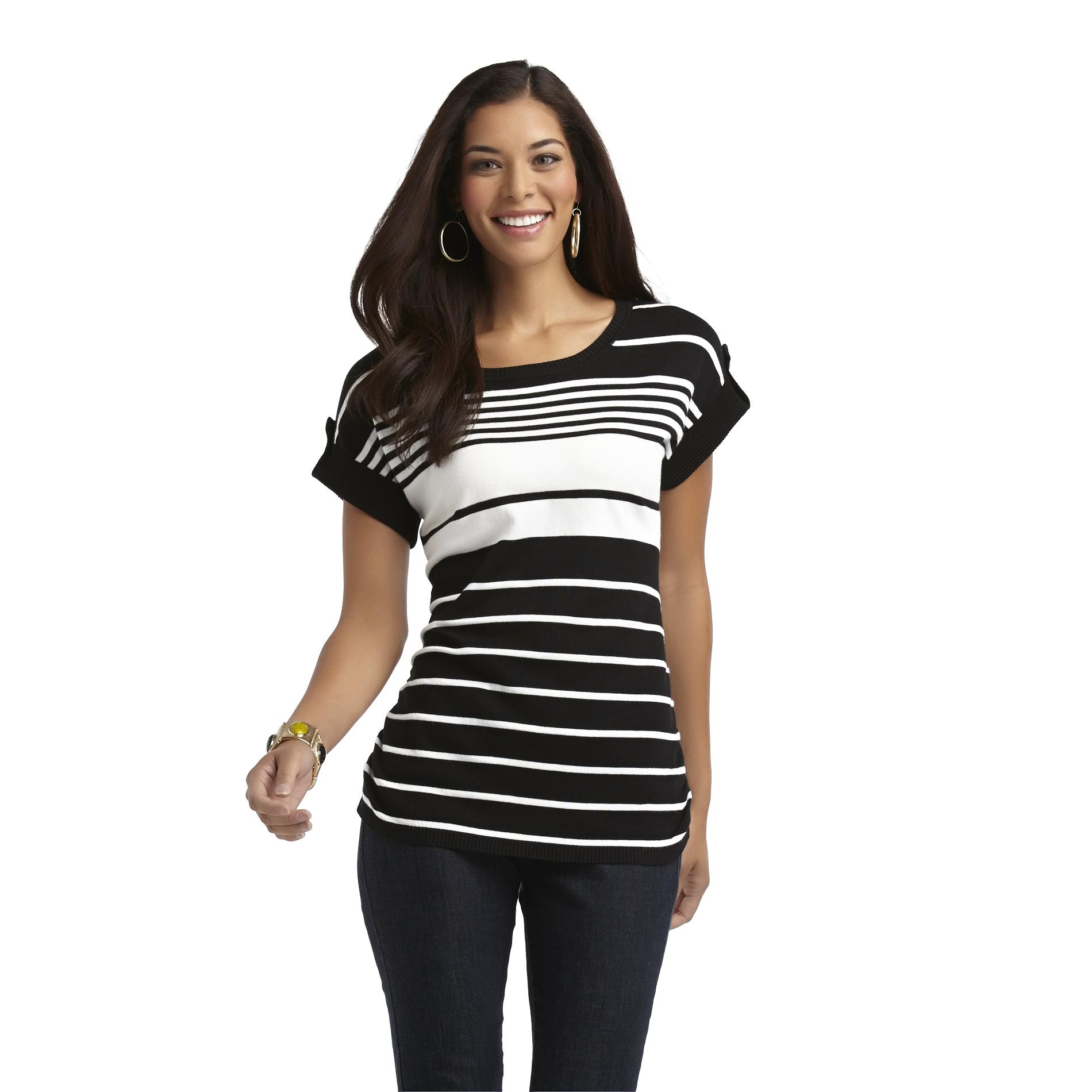 Metaphor Women's Ruched Seam Knit Top - Striped